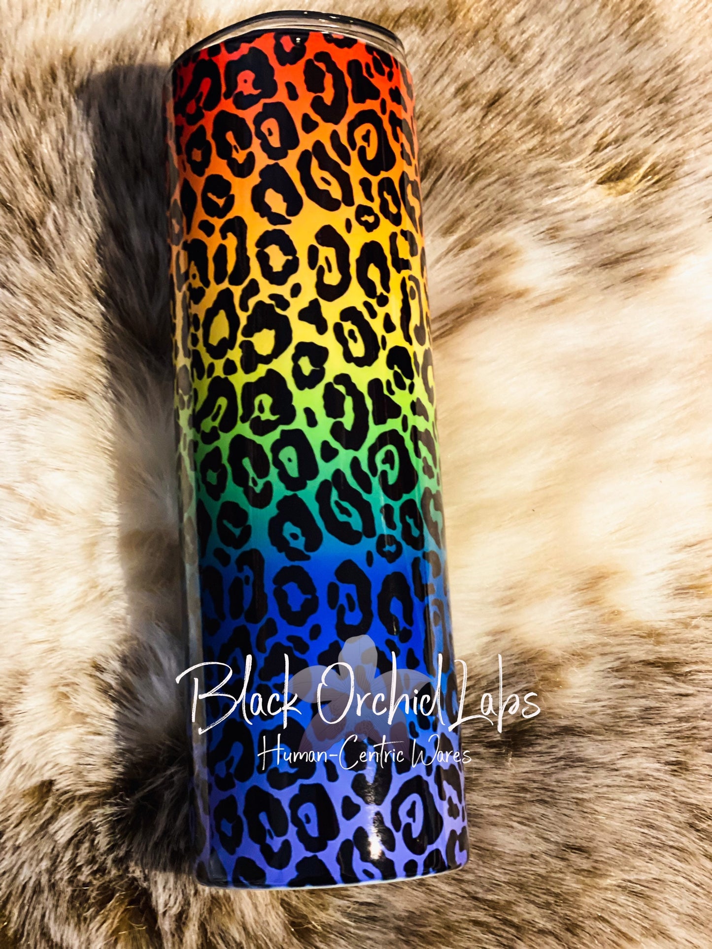 Neon Rainbow Leopard Print Tumbler, Colorful Cheetah Print Travel Mug, Animal Print Tumbler, gift for her, minimalist LGBTQ, Rainbow, Pride