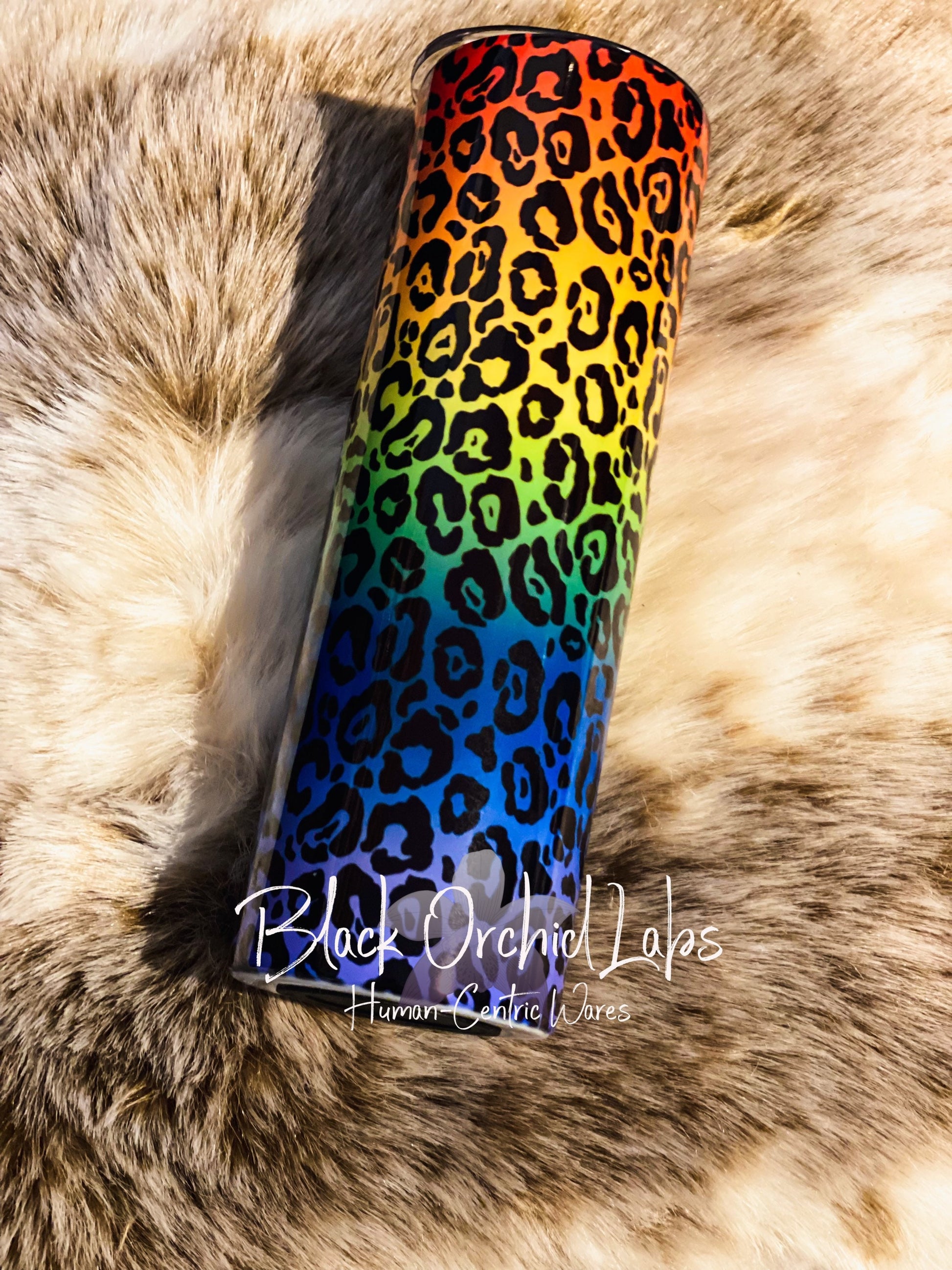 Neon Rainbow Leopard Print Tumbler, Colorful Cheetah Print Travel Mug, Animal Print Tumbler, gift for her, minimalist LGBTQ, Rainbow, Pride