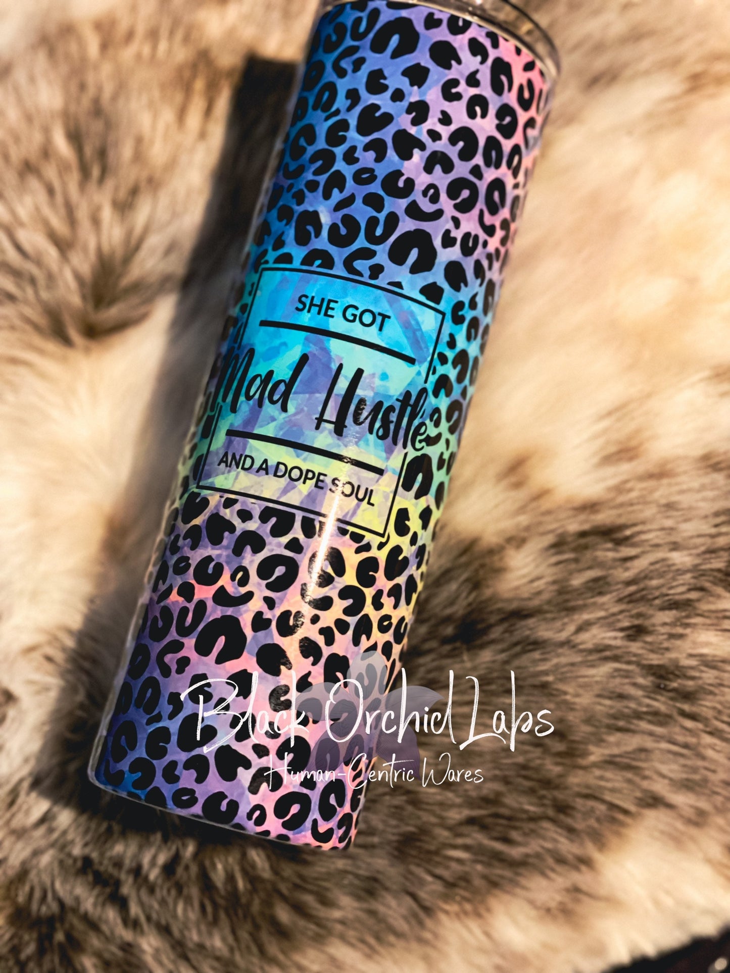 Pastel Rainbow Leopard Print Tumbler, Mad hustle, dope soul, empowerment, Colorful Cheetah Print Travel Mug, Animal Print Tumbler