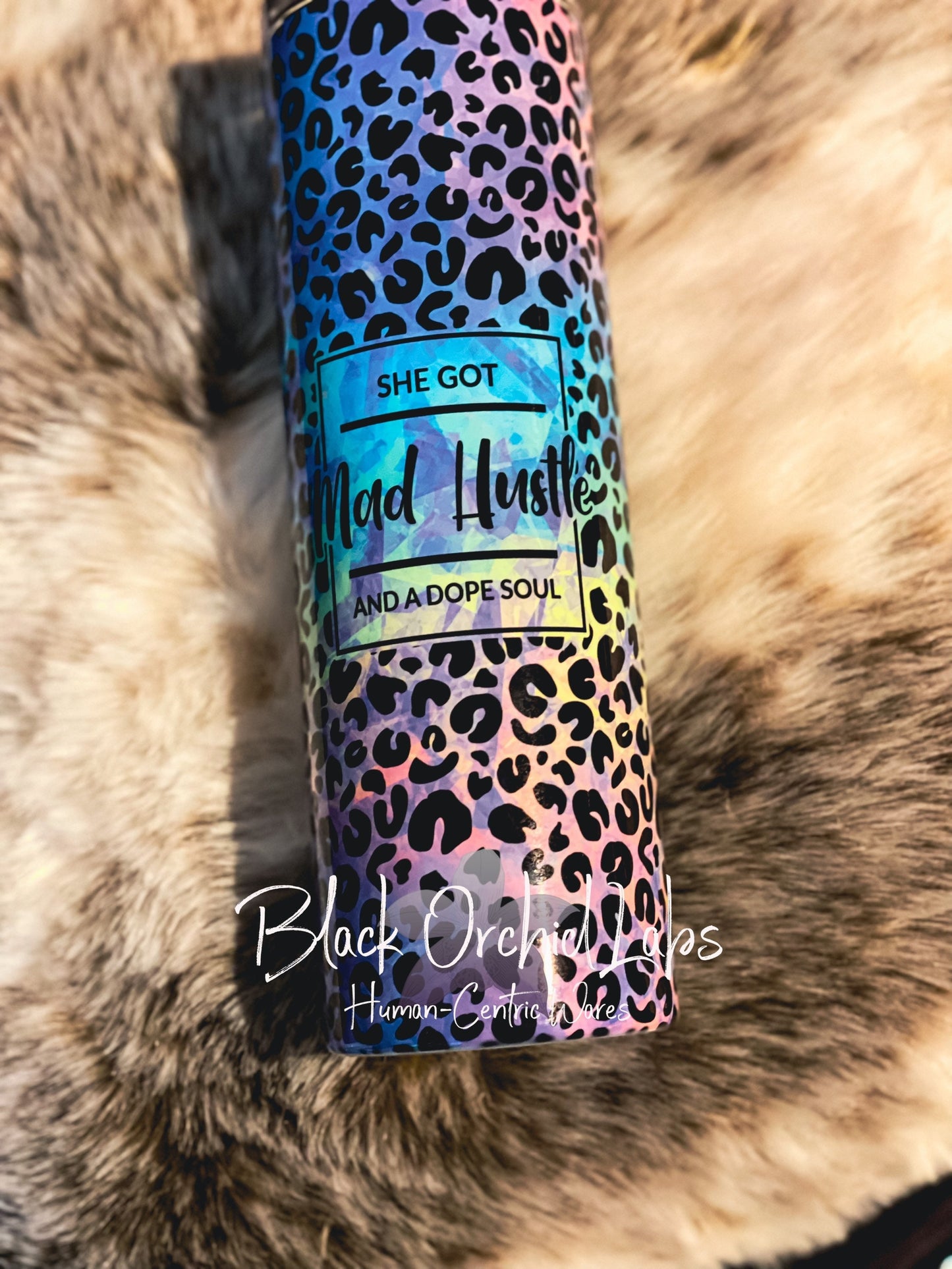 Pastel Rainbow Leopard Print Tumbler, Mad hustle, dope soul, empowerment, Colorful Cheetah Print Travel Mug, Animal Print Tumbler