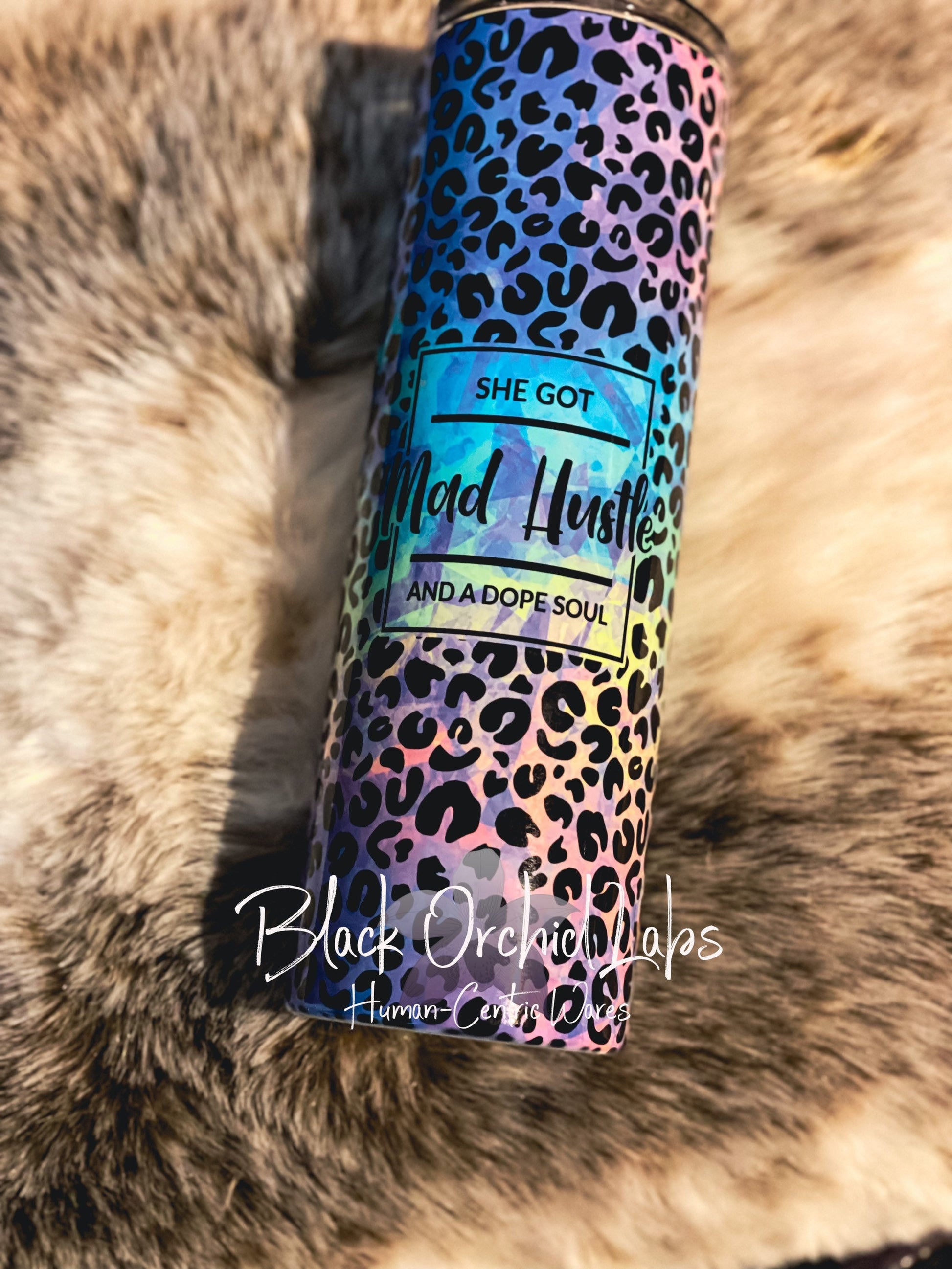 Pastel Rainbow Leopard Print Tumbler, Mad hustle, dope soul, empowerment, Colorful Cheetah Print Travel Mug, Animal Print Tumbler