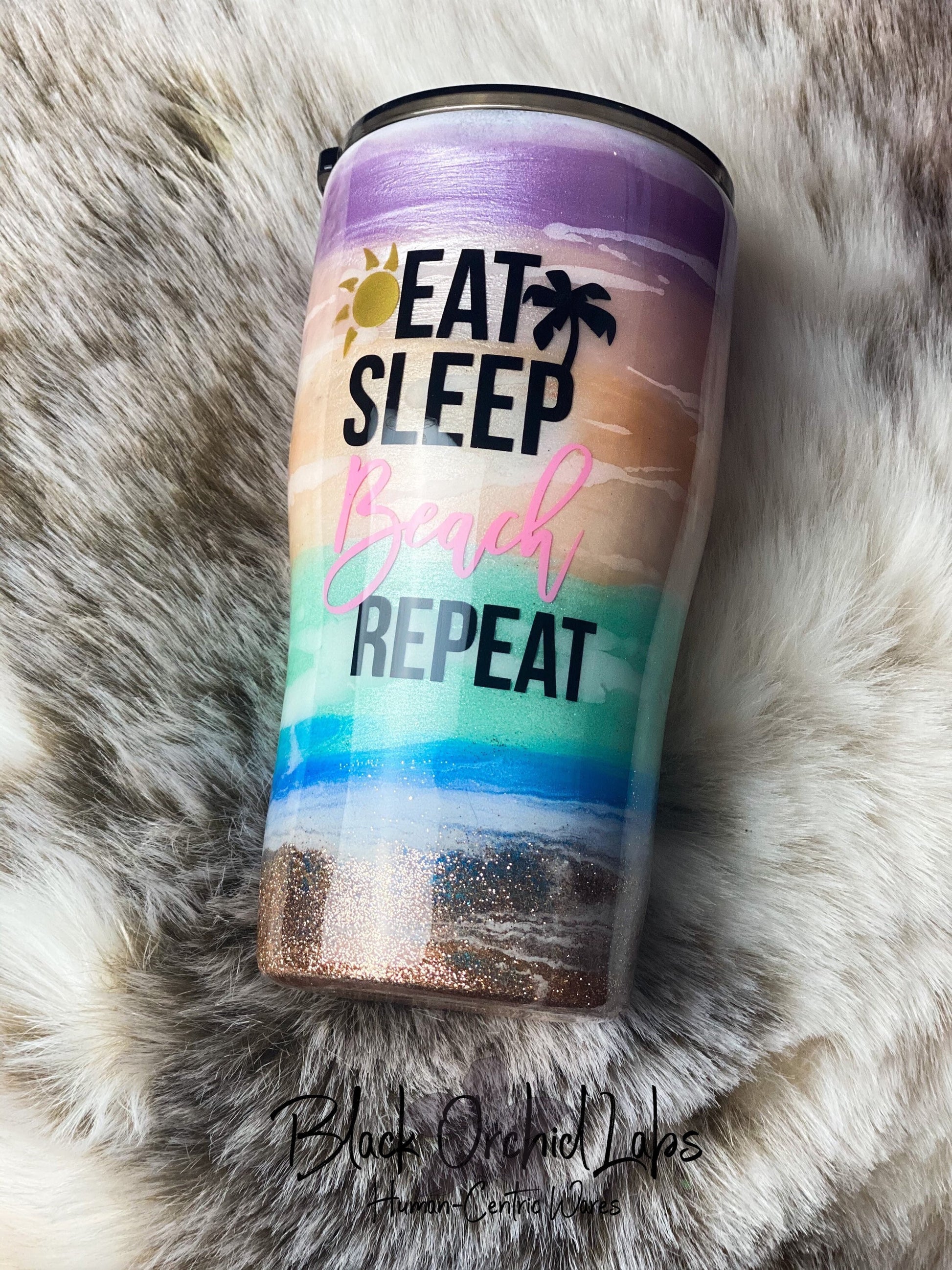 Eat, Sleep, Beach Water Bottle, Beach Tumbler, Beachy Vibes Travel Mug, Beach Inspired, Pastel Beach Tumbler, Peach Vacation Travel Mug