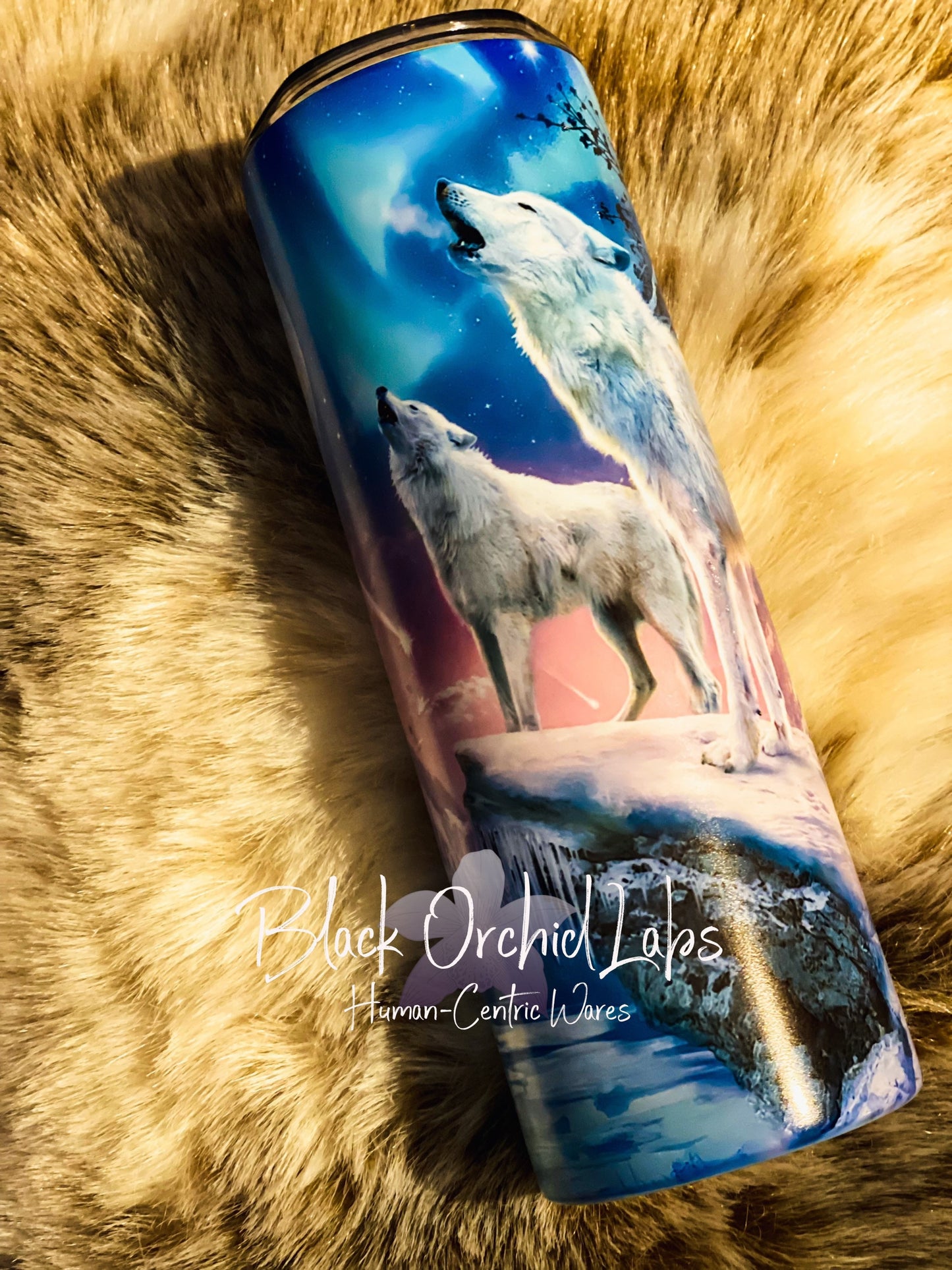 Howling Wolf Tumbler, Lunar wolf travel mug, nature, nature, cottagecore, wolves, gift for her, gift for him, minimalist, wolf gift