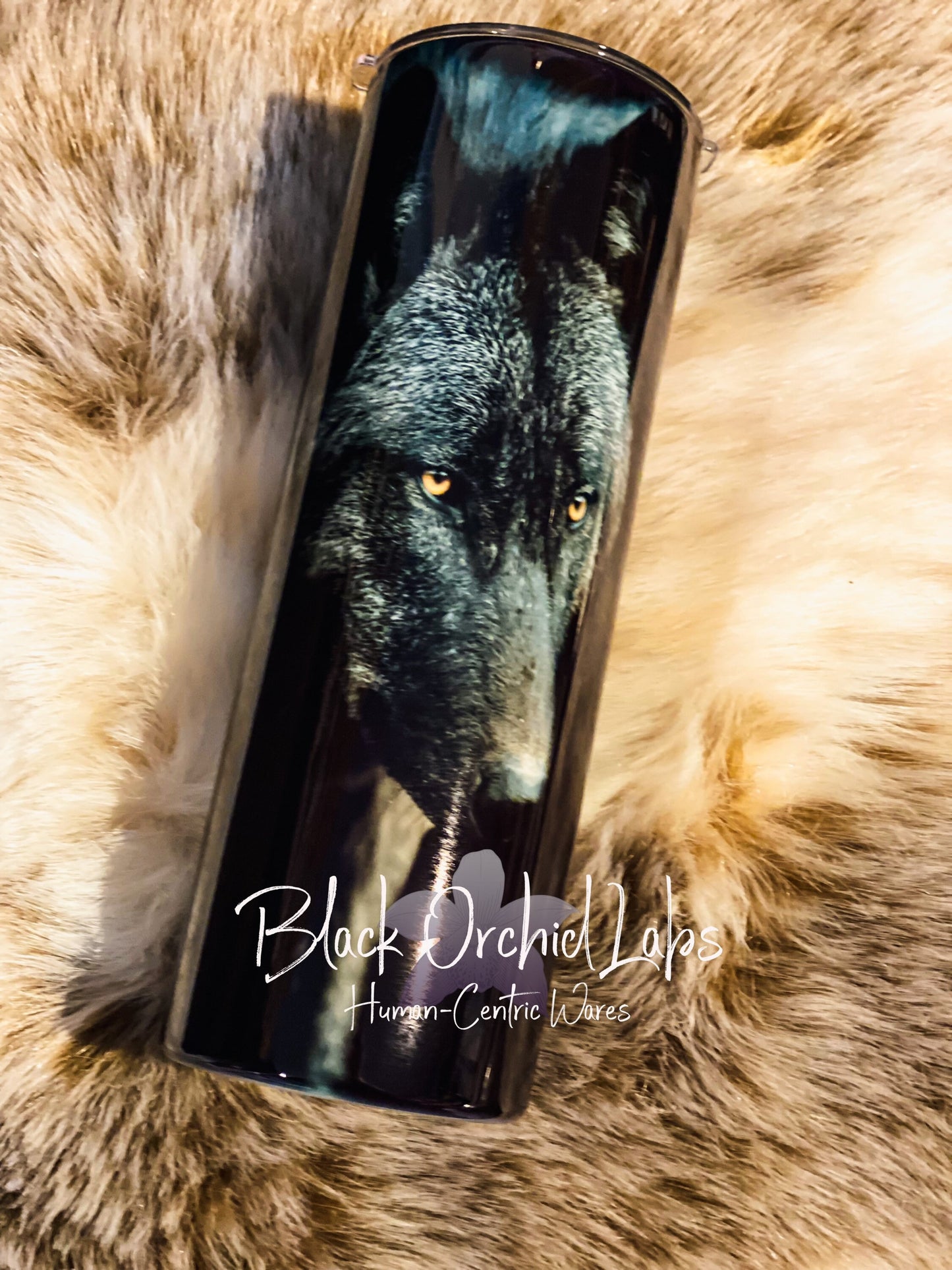 Dark Academia Wolf Tumbler, Black Wolf travel mug, nature, forest animal, wolves, gift for her, gift for him, minimalist
