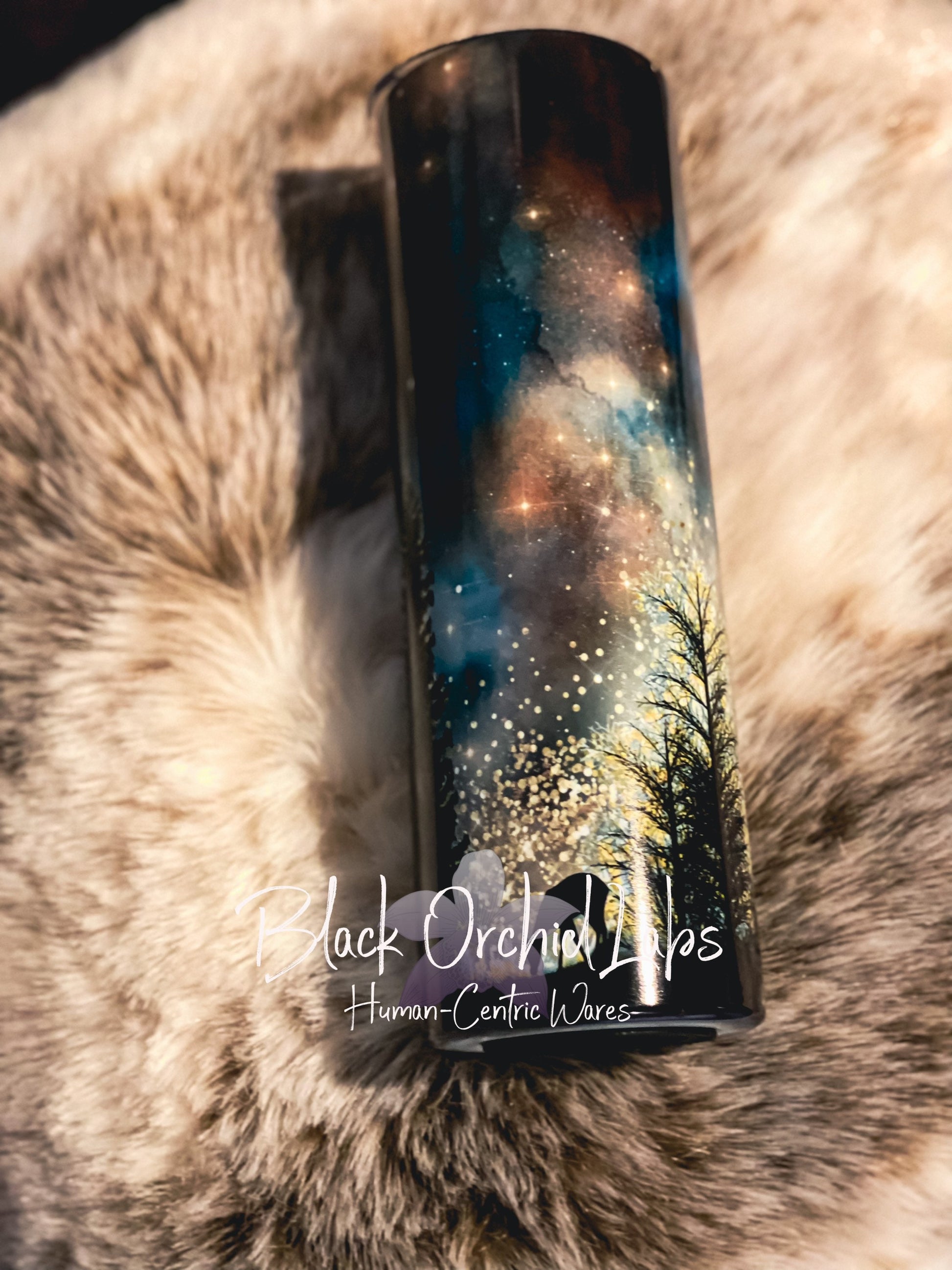 Northern Lights Tumbler, Night Forest Travel Mug, Night Sky Print Tumbler, Starry Night, celestial, minimalist, Nature, Camping