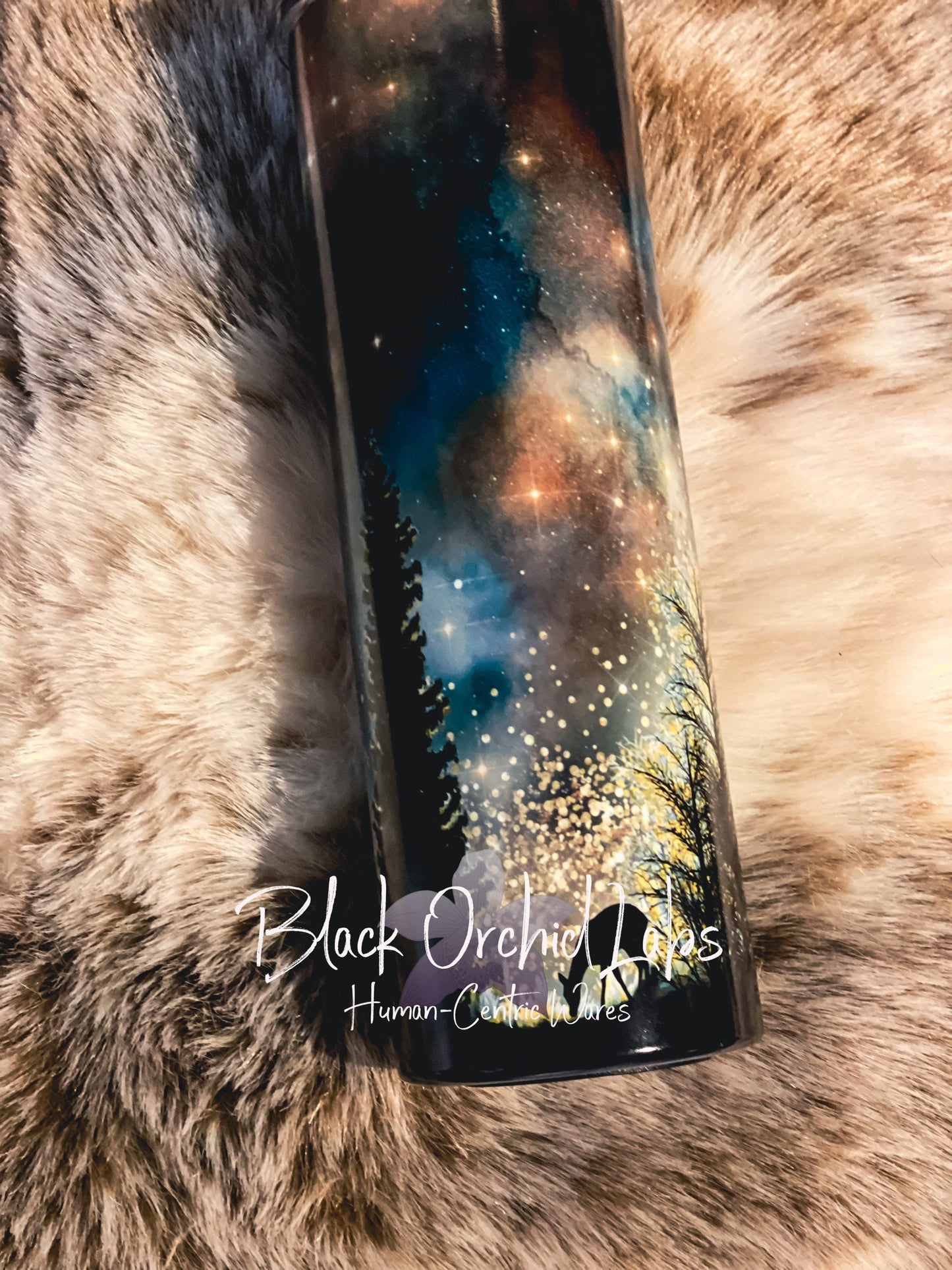 Northern Lights Tumbler, Night Forest Travel Mug, Night Sky Print Tumbler, Starry Night, celestial, minimalist, Nature, Camping