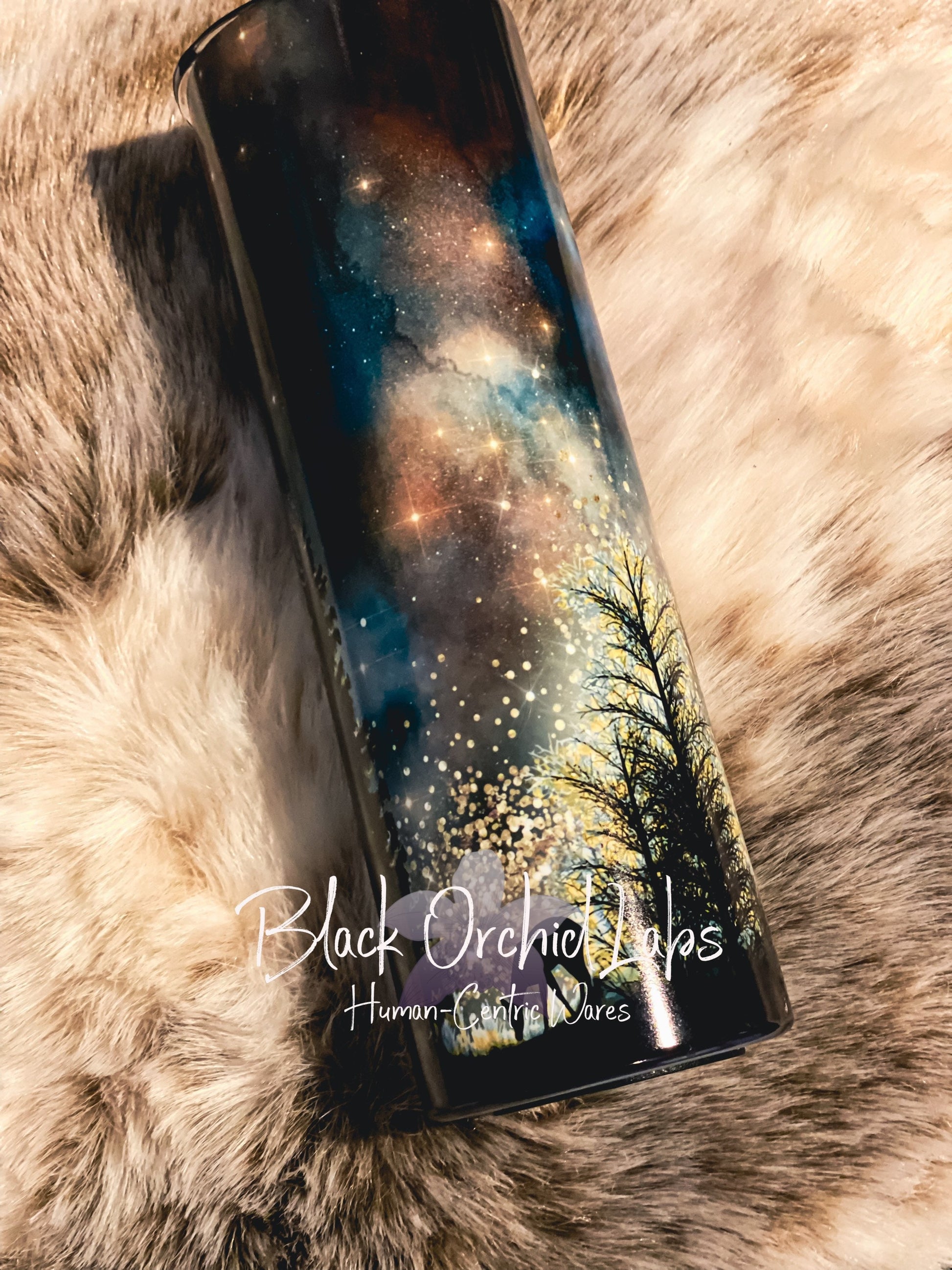 Northern Lights Tumbler, Night Forest Travel Mug, Night Sky Print Tumbler, Starry Night, celestial, minimalist, Nature, Camping