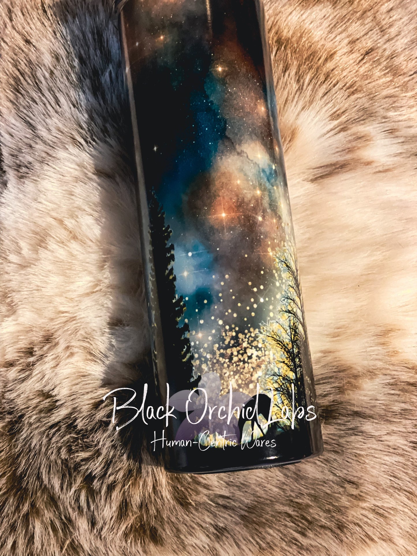 Northern Lights Tumbler, Night Forest Travel Mug, Night Sky Print Tumbler, Starry Night, celestial, minimalist, Nature, Camping