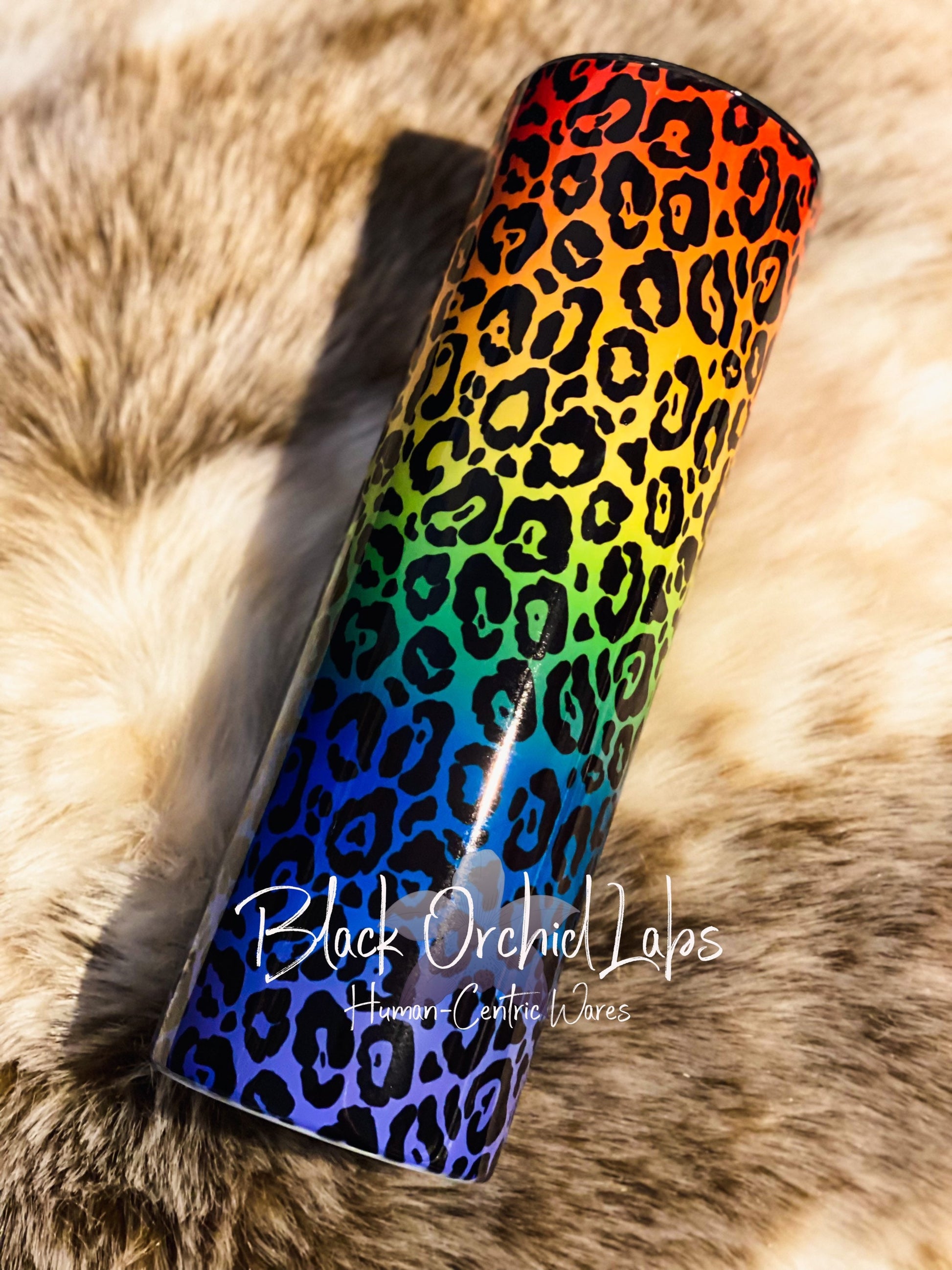 Neon Rainbow Leopard Print Tumbler, Colorful Cheetah Print Travel Mug, Animal Print Tumbler, gift for her, minimalist LGBTQ, Rainbow, Pride