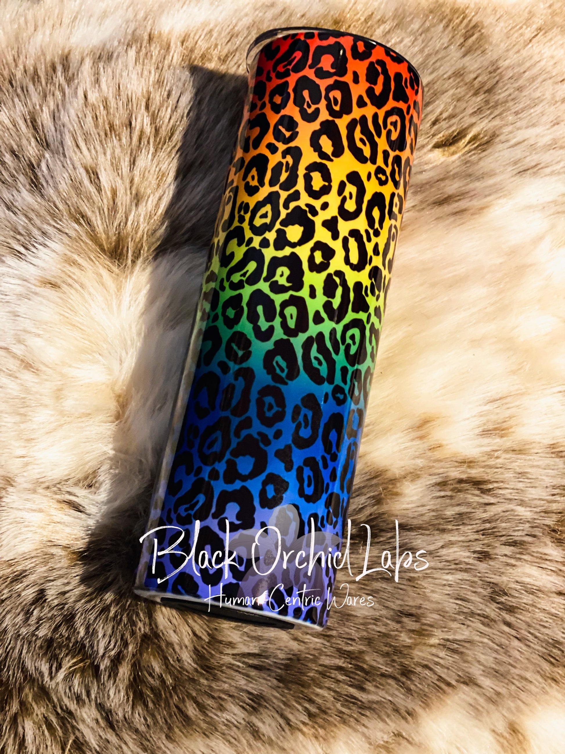 Neon Rainbow Leopard Print Tumbler, Colorful Cheetah Print Travel Mug, Animal Print Tumbler, gift for her, minimalist LGBTQ, Rainbow, Pride