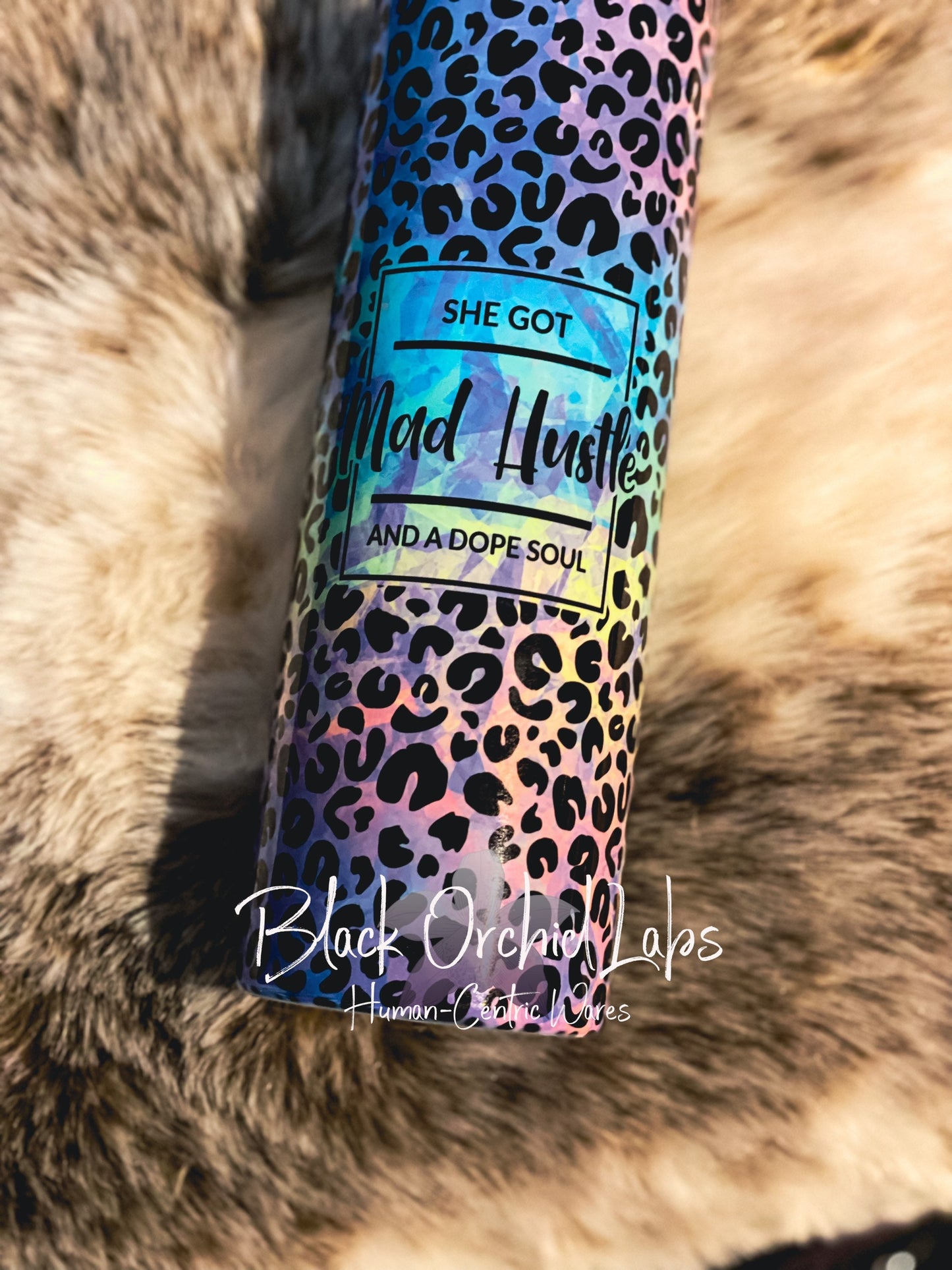 Pastel Rainbow Leopard Print Tumbler, Mad hustle, dope soul, empowerment, Colorful Cheetah Print Travel Mug, Animal Print Tumbler