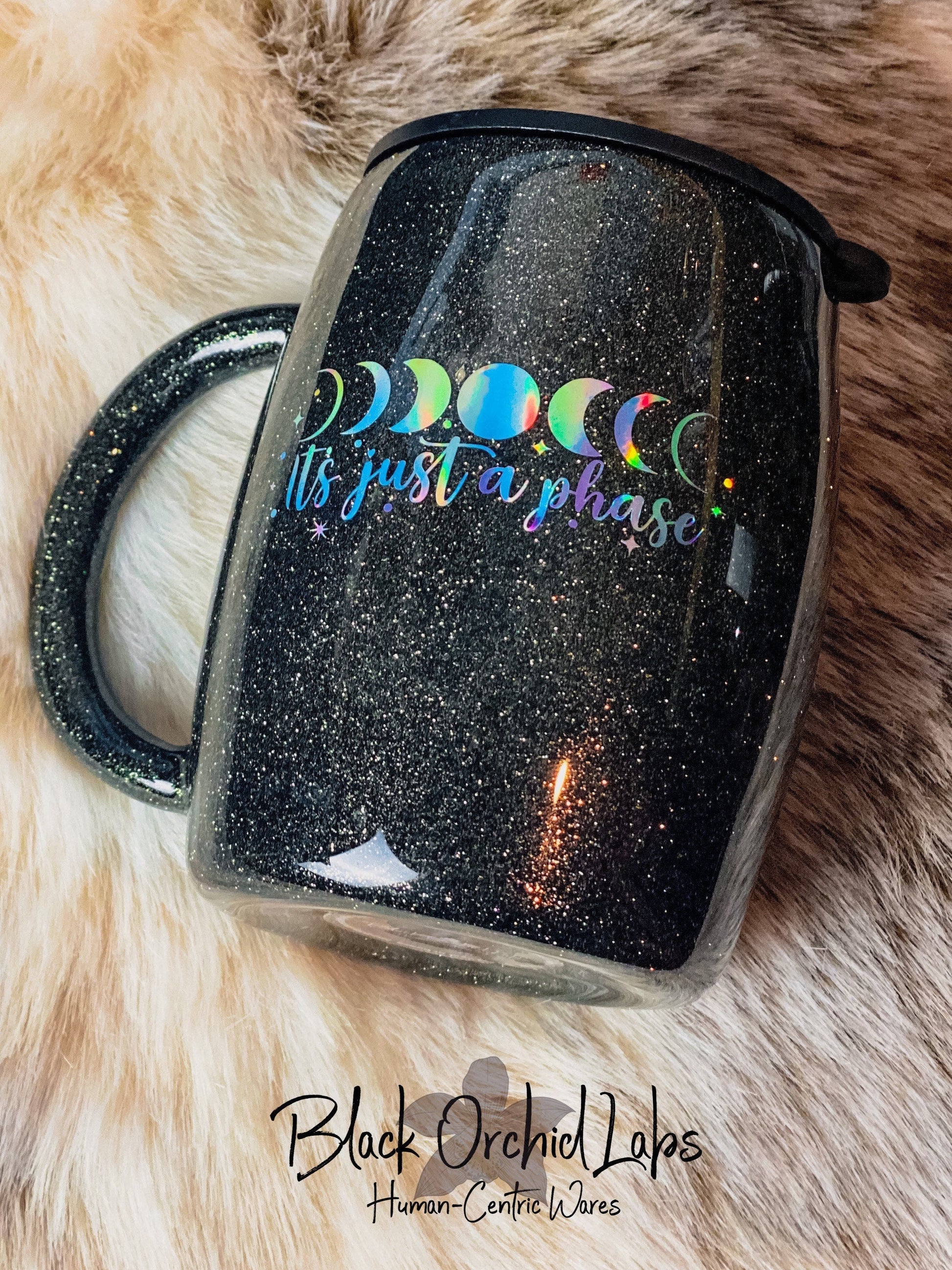 Lunar Gray Glitter Tumbler, Just a Phase Travel Mug, Moon Phases Water Bottle, Moon Lover, Moon Worshipper, Celestial, Gray Glitter