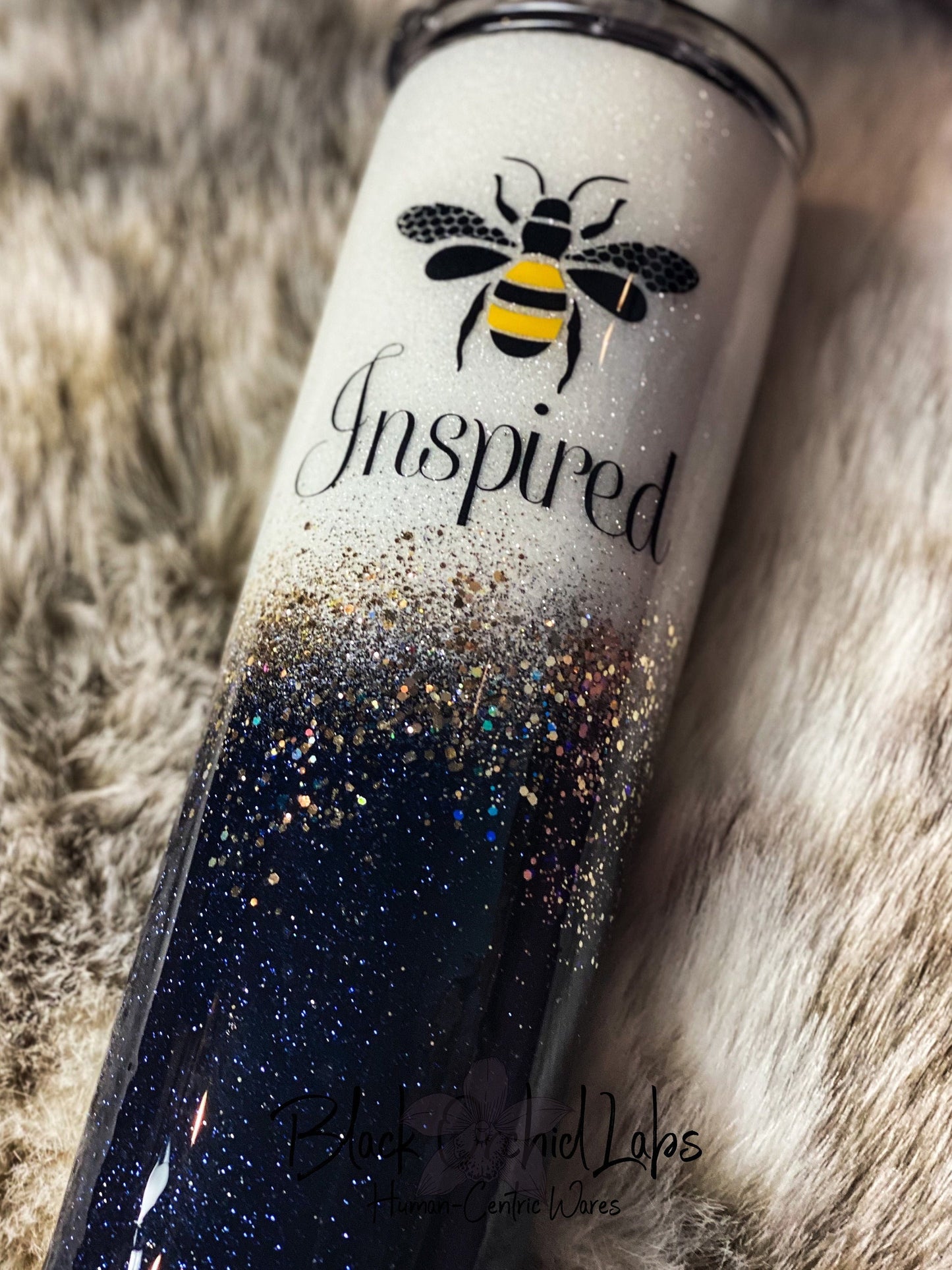 Honey Bee Glitter Ombre Tumbler, Navy and White Tumbler, Inspirational Bee Water Bottle, Bee, Nature Lover Tumbler, Bee Hive, Elegant Gift