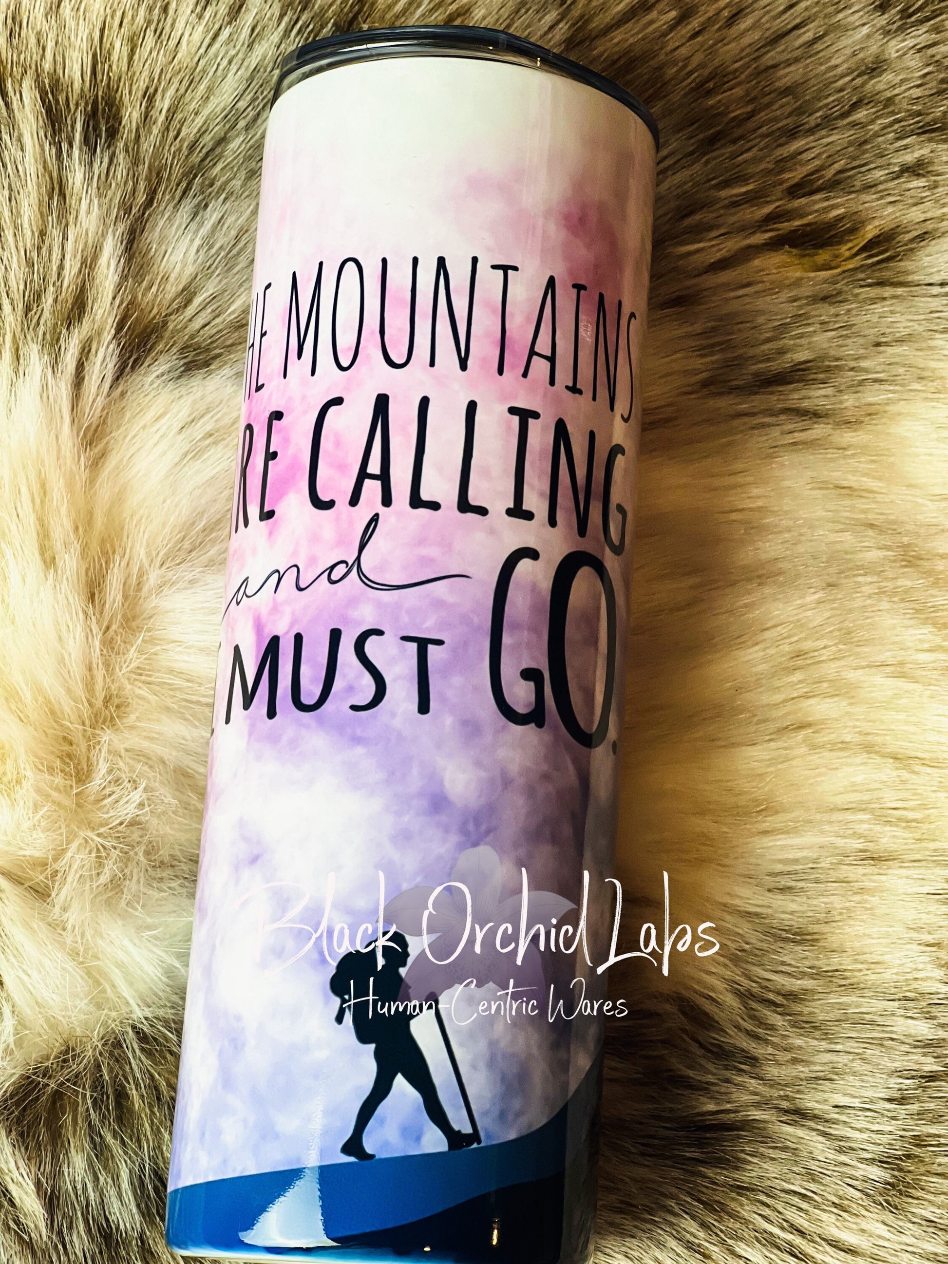 Mountain Sunset Printed Tumbler, Mountain Forest Travel Mug, Mountains are Calling, Outdoors Print Tumbler, Hiker gift, climber gift