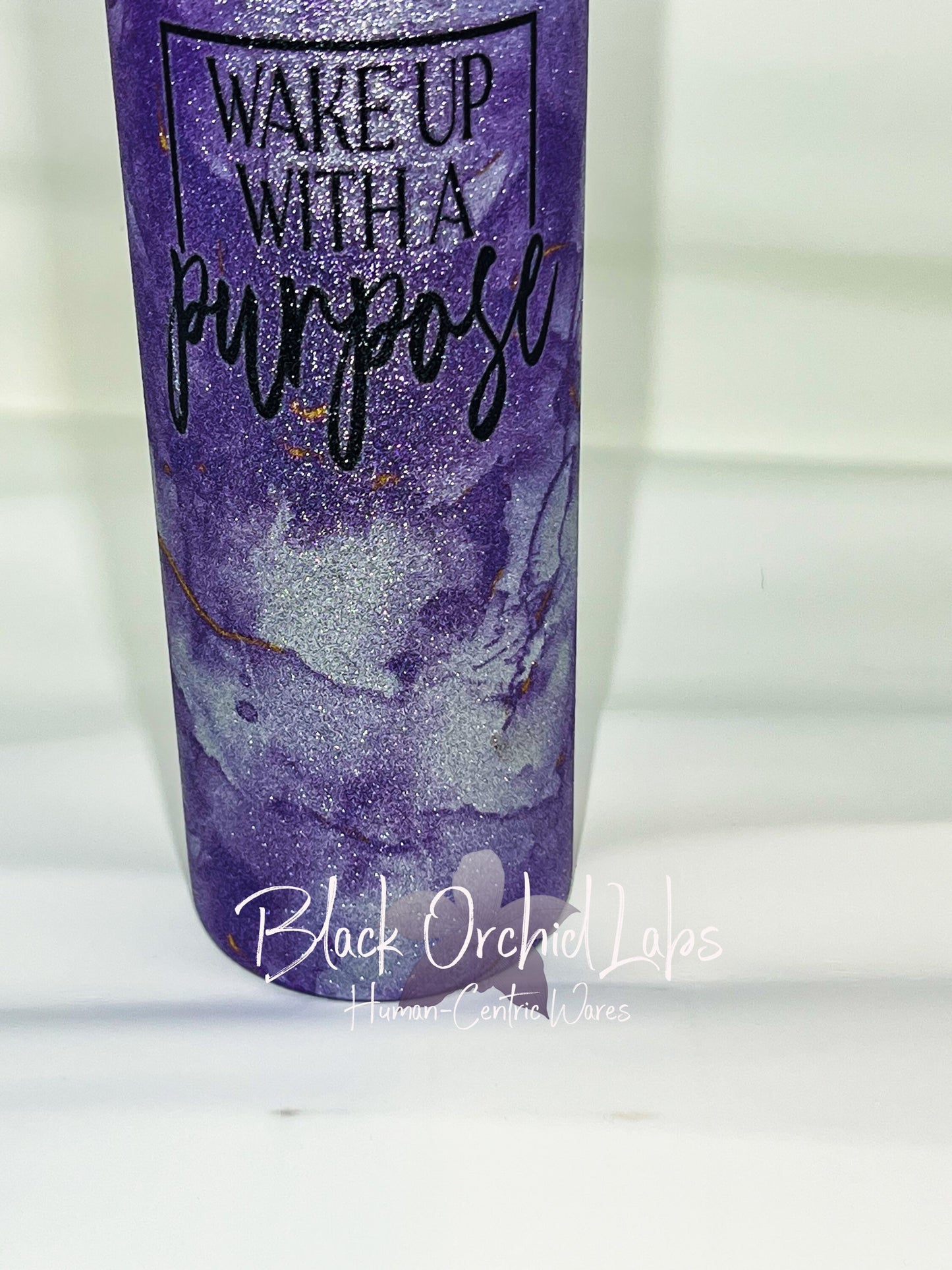Inspirational Purple glitter Tumbler, Abstract art Travel Mug, Positive quote water bottle, inspiration gift, artist gift