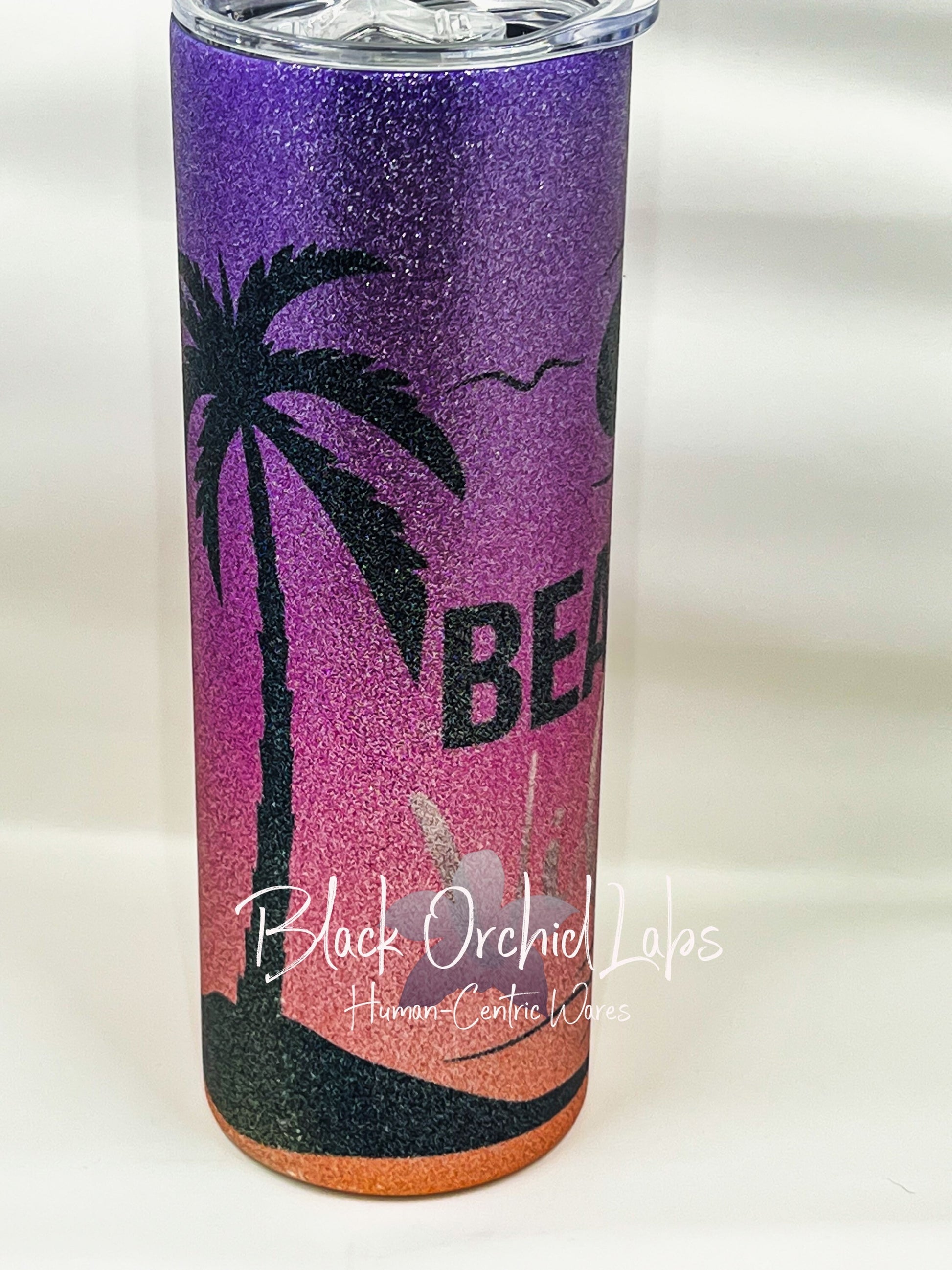 Beach Vibes glitter Tumbler, Palm tree Travel Mug, Beach water bottle, sunshine, beach vibes, vacation gift, souvenir