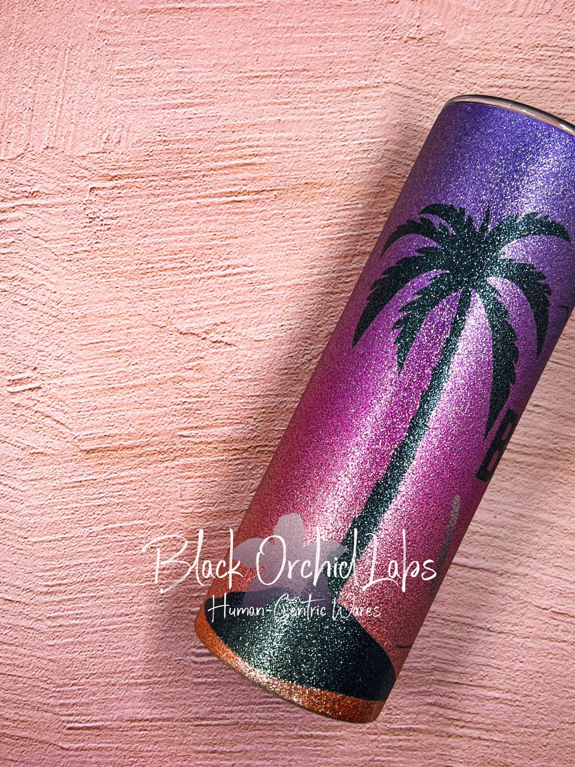 Beach Vibes glitter Tumbler, Palm tree Travel Mug, Beach water bottle, sunshine, beach vibes, vacation gift, souvenir