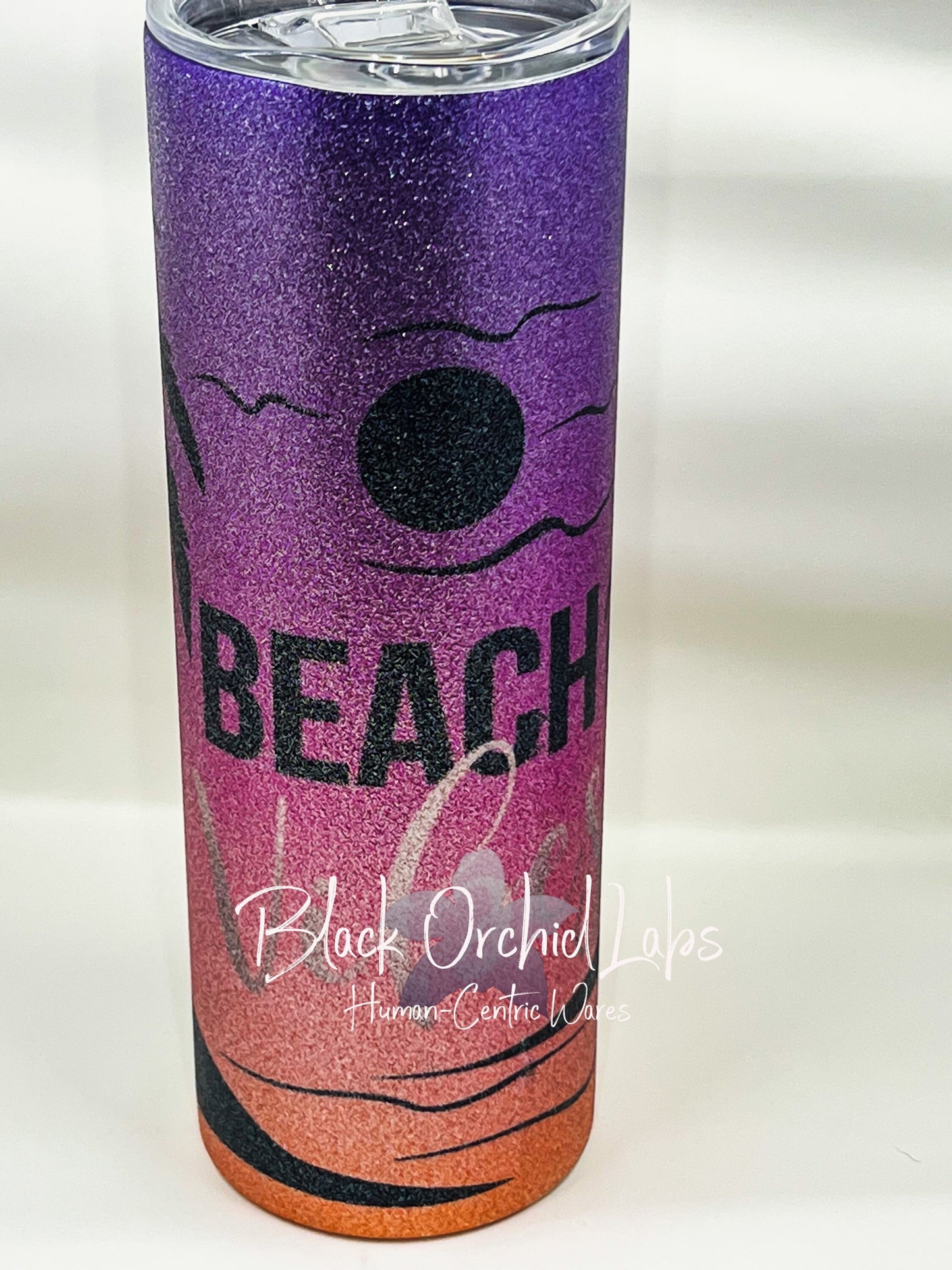 Beach Vibes glitter Tumbler, Palm tree Travel Mug, Beach water bottle, sunshine, beach vibes, vacation gift, souvenir