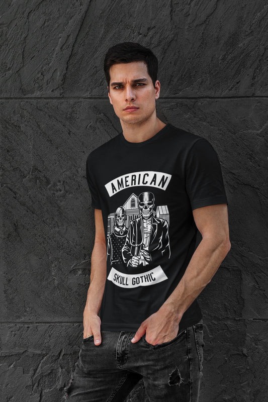 American Gothic Punk Rock skull T-shirt, Tank, Hoodie, or Tote, Hipster, steampunk, skeleton, punk tshirt, shirt for young man