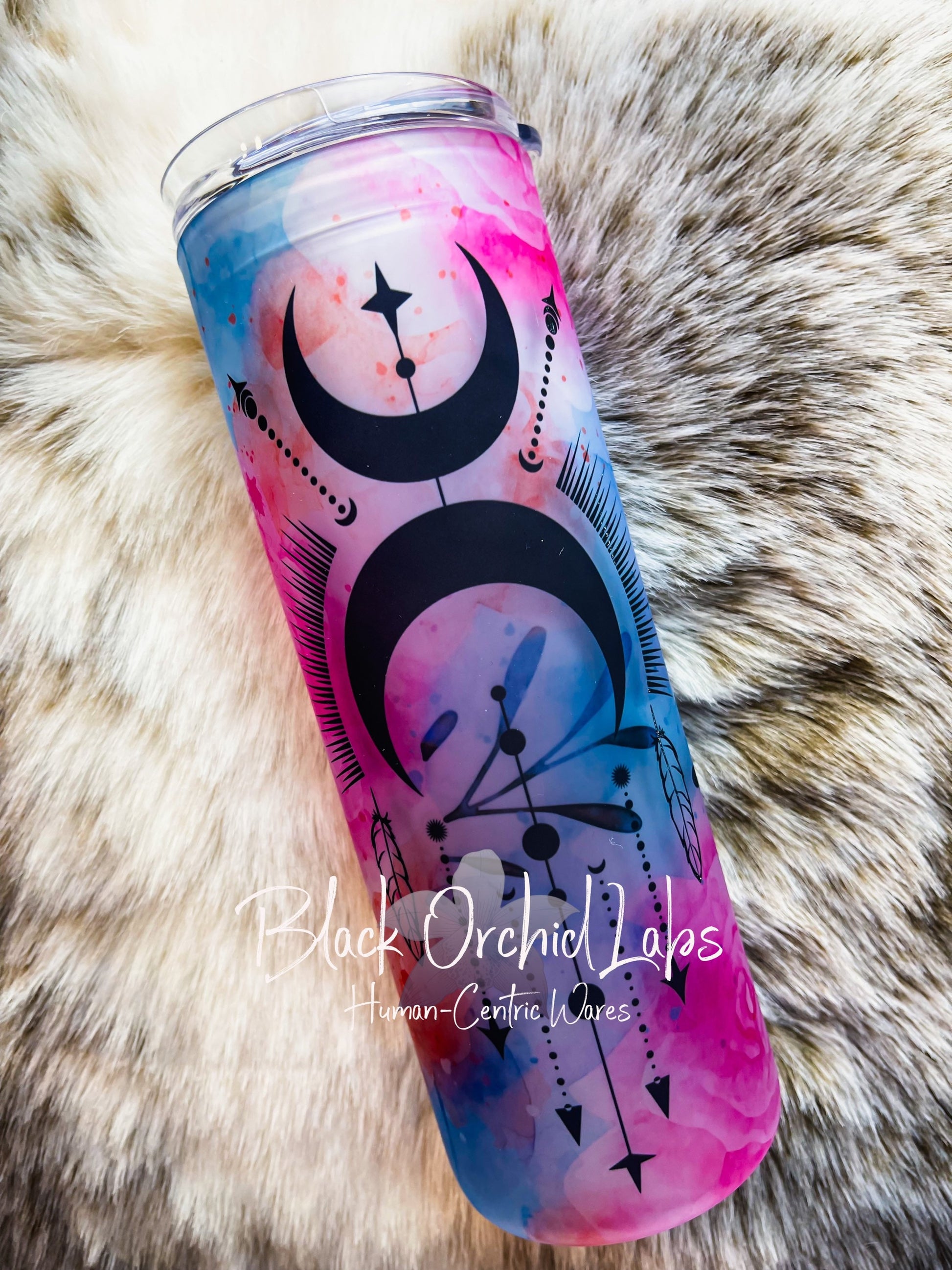 Moon watercolor celestial Tumbler, Glass travel mug, celestial floral watercolor, drink tumbler, moon and stars