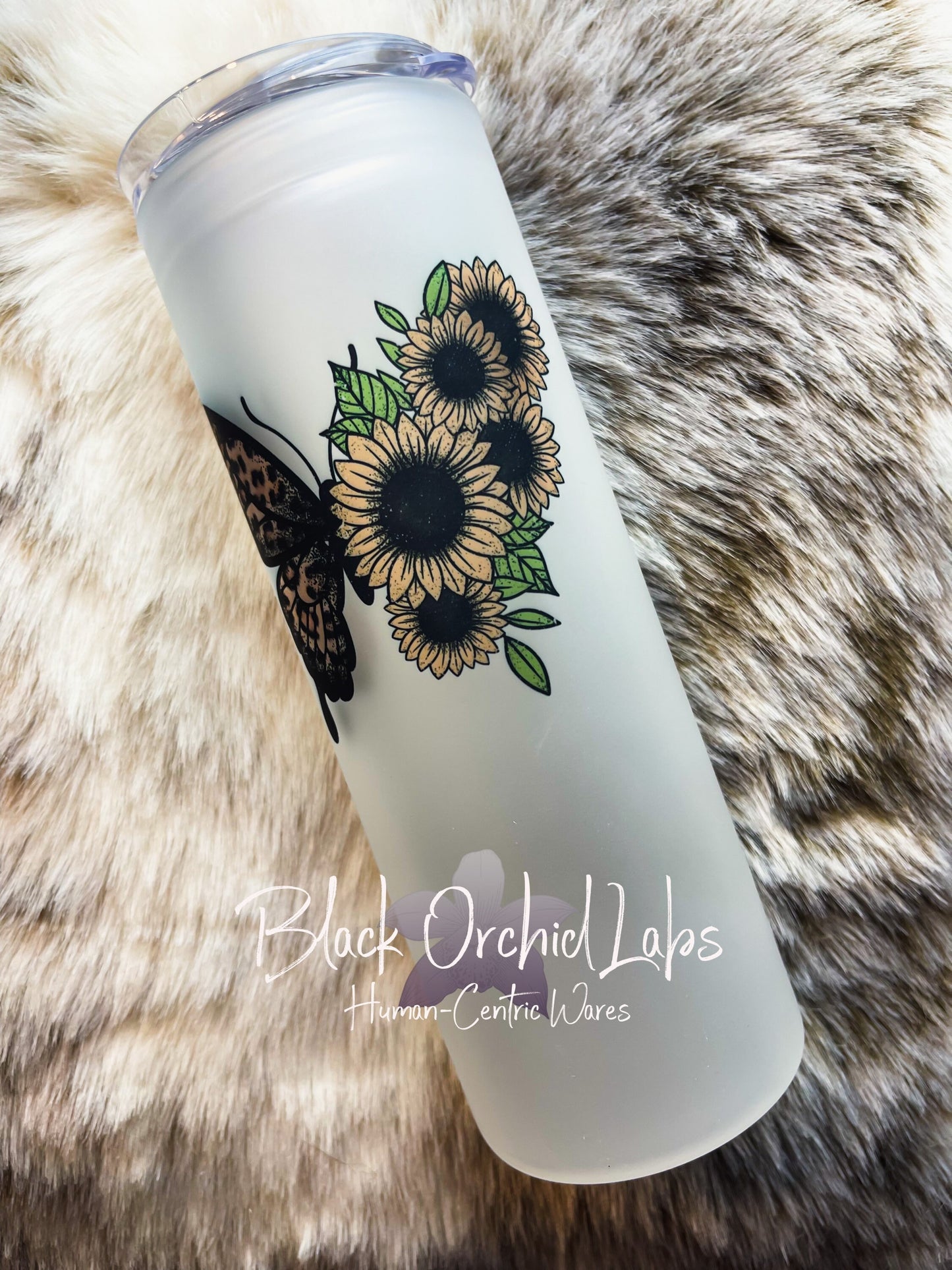 Butterfly Cheetah print glass Tumbler, Glass travel mug, travel mug, leopard print glass tumbler, minimalist