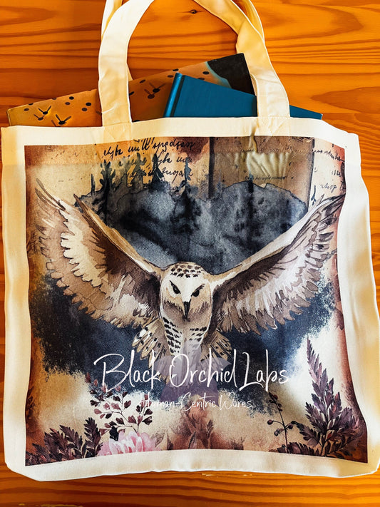 White Owl Magical Tote bag, grocery bag, reader gift, Enchanted shopping tote, reusable, book bag, magic owl, wizard owl