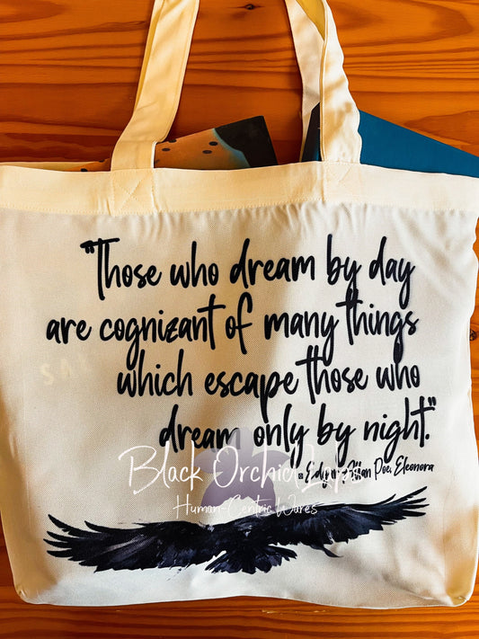 Edgar Allan Poe Tote bag, grocery bag, reader gift, Enchanted shopping tote, reusable, book bag, Raven, Poe, dark gothic