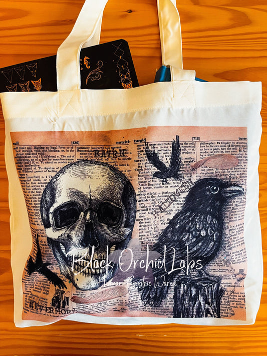 Edgar Allan Poe Tote bag, grocery bag, reader gift, Enchanted shopping tote, reusable, book bag, Raven, Poe, dark gothic, skull raven goth