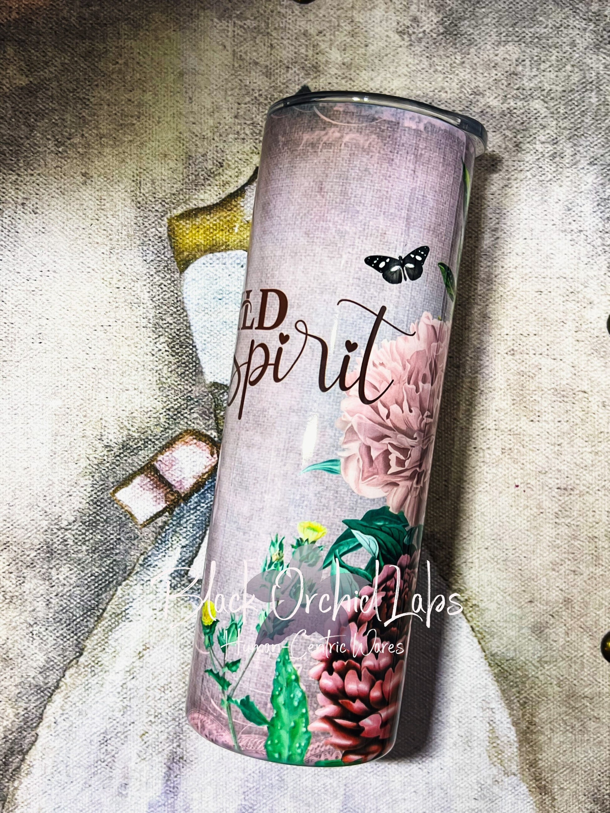 Vintage Boho Chic Tumbler, Boho drink tumbler, feminine, cottagecore, naturalist, travel mug, minimalist