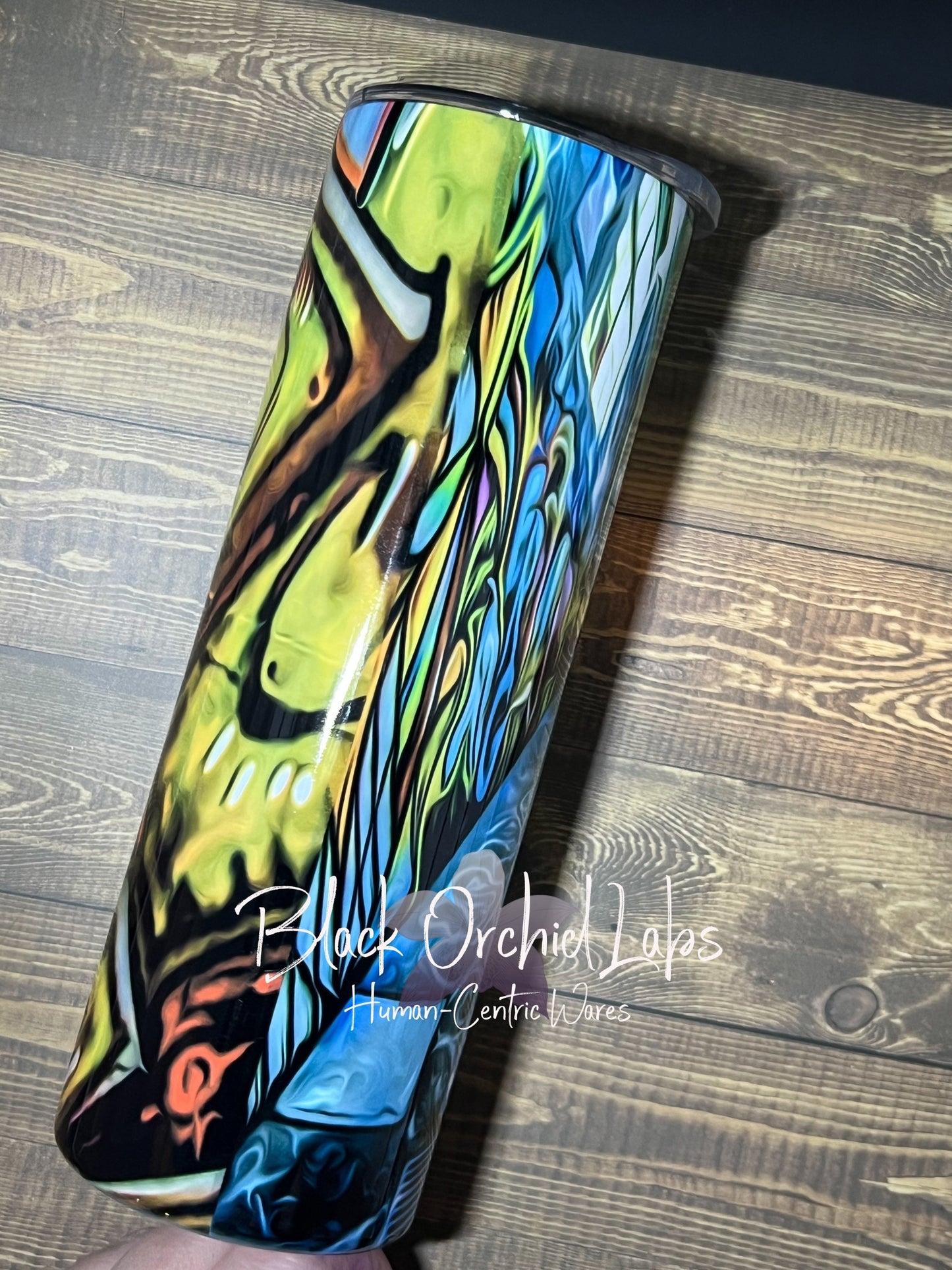 Punk Skater Skull Goth Tumbler, Goth Travel mug, neon, graffiti art, gift for him