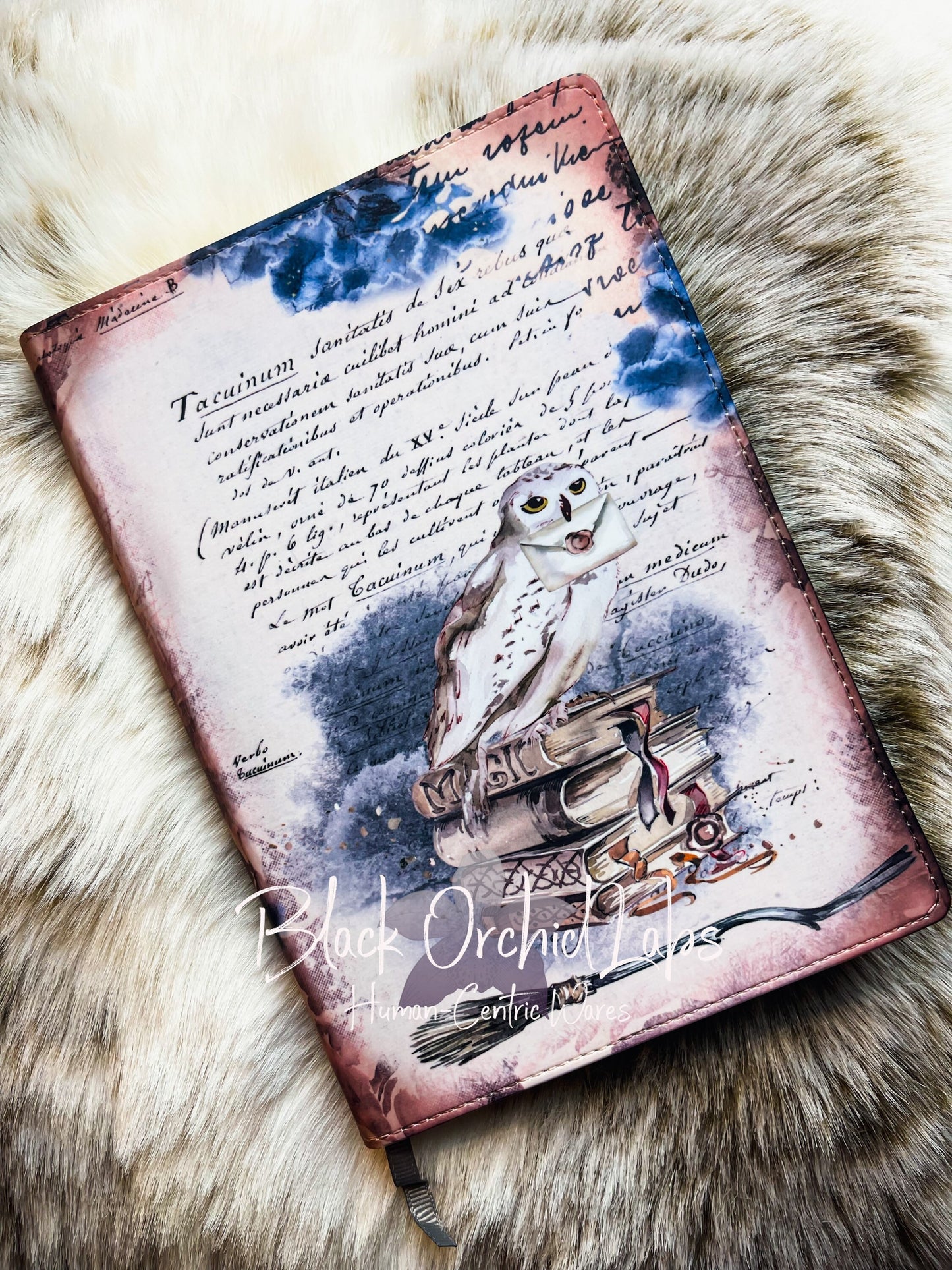 Magic Spell Book Vegan Leather Journal, 8”x6”, Dark Academia journal, white owl, witch, wizard gift, goth, witchy, gift for her,