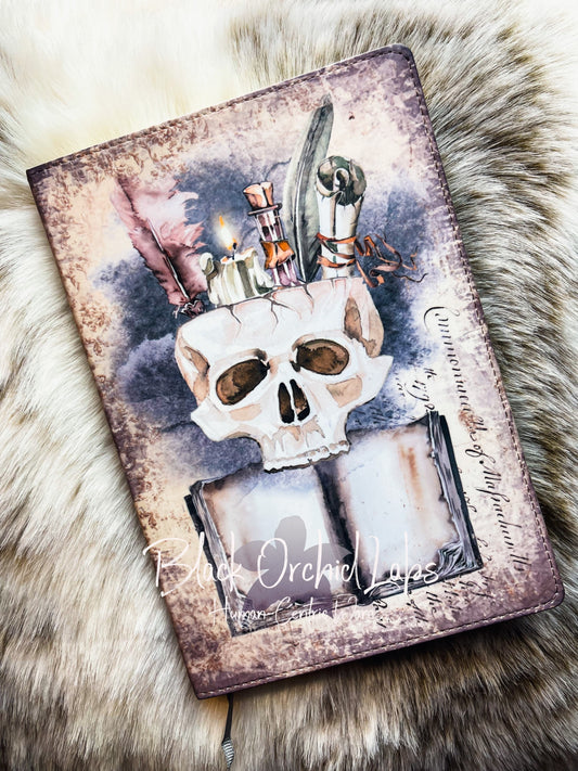 Magic Spell Book Vegan Leather Journal, 8”x6”, Dark Academia skull journal, witch, wizard gift, goth, witchy, gift for her,