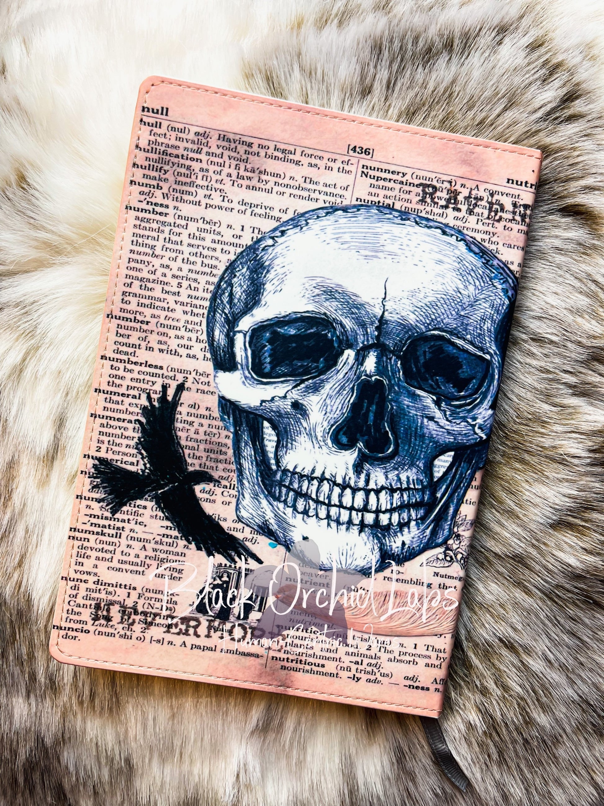 Edgar Allan Poe, Raven Vegan Leather Journal, 8”x6”, Dark Academia skull journal, goth notebook, witch, witchy gift, gift for her,