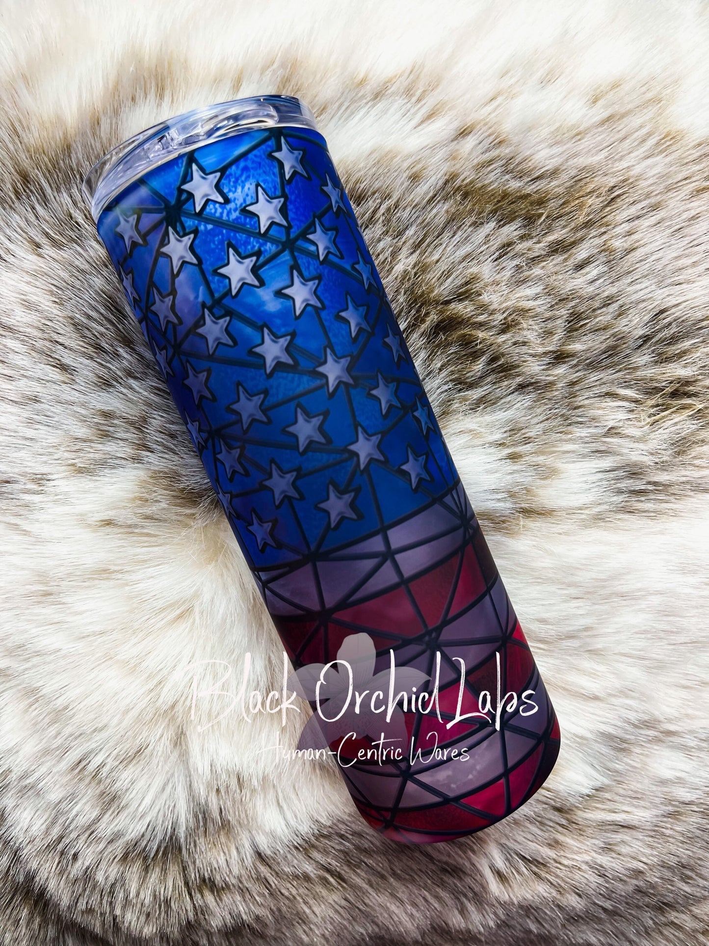 American Flag Stained Glass Tumbler, Glass travel mug, patriotic glass, Memorial Day, Veterans Day, Independence, Juneteenth, Proud American