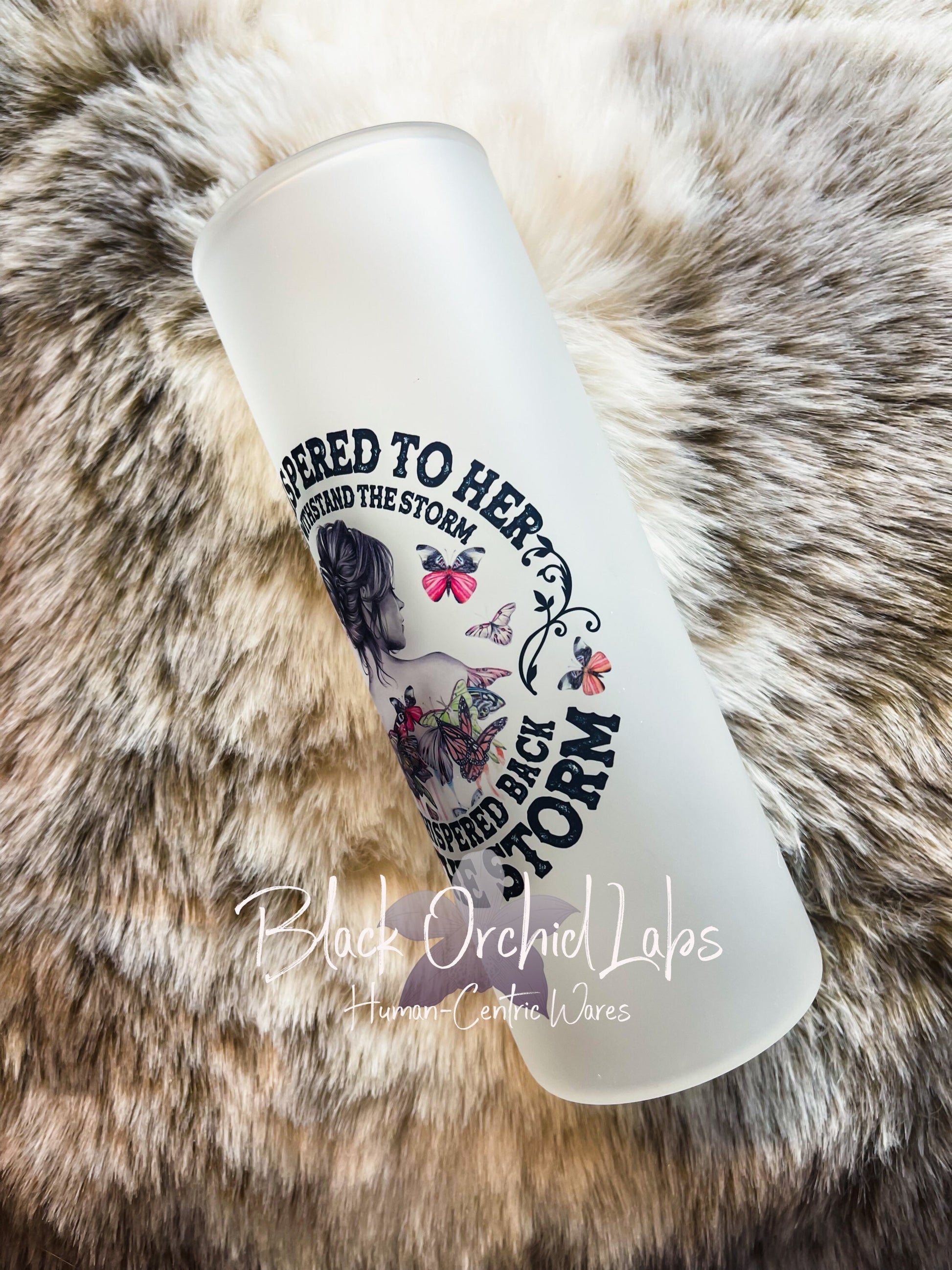 Stronger Than the Storm, Butterfly, Inspiration, Feminist drink tumbler, inspirational travel mug, pastel, minimalist, survivor gift