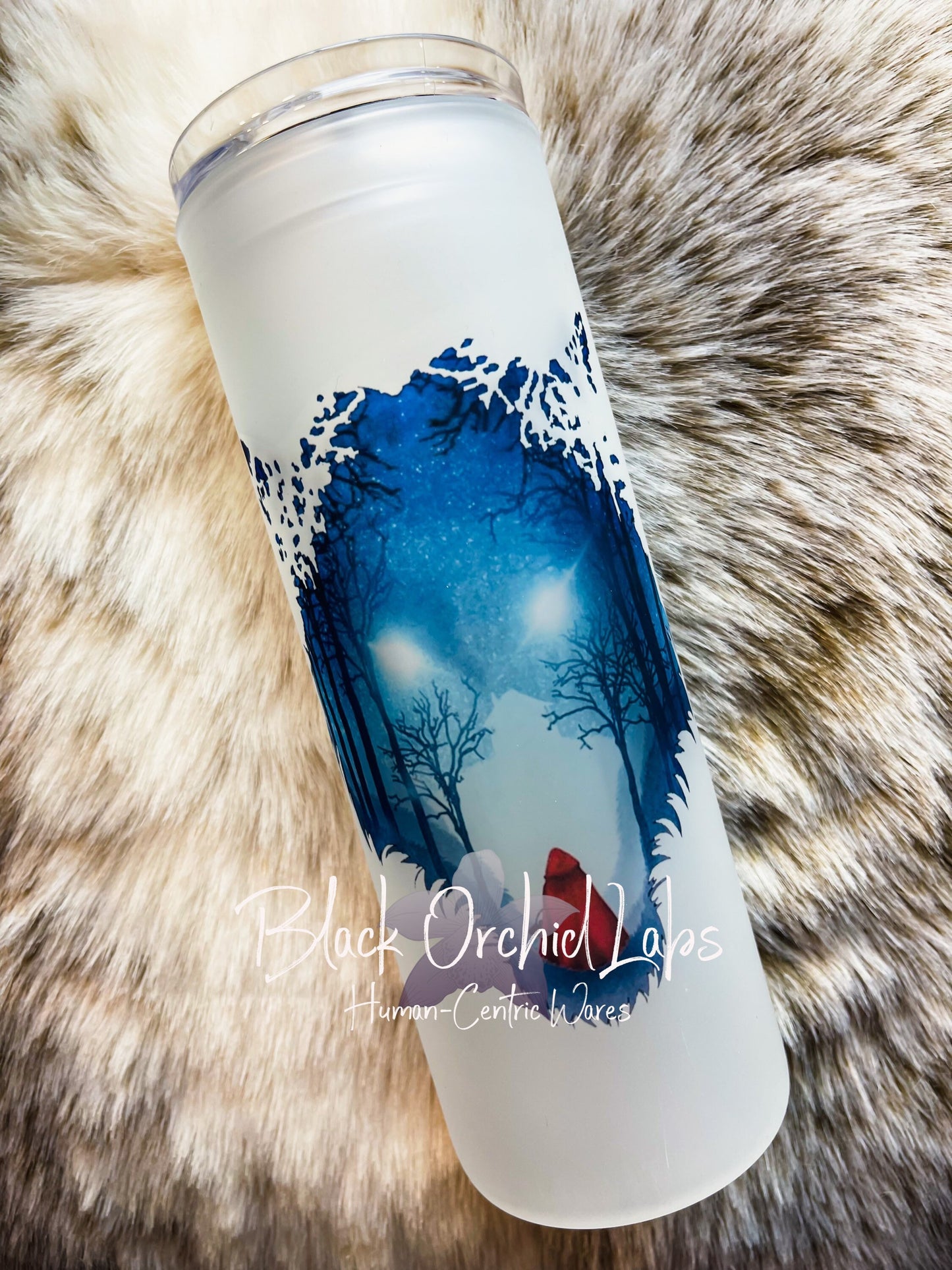Red riding hood glass Tumbler, Glass travel mug, matte frosted glass, literary, reader, book lover gift, big bad wolf