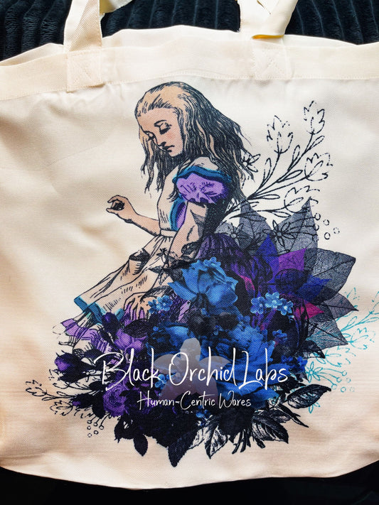 Alice in Wonderland | Polyester tote bag, grocery bag | gift | book bag | steampunk Alice | dark alice in wonderland | reusable tote bag