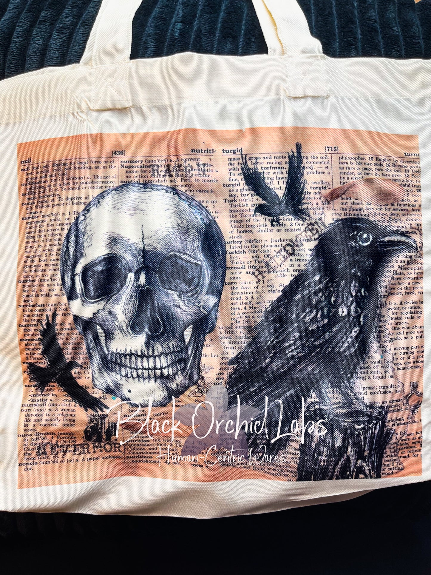 Edgar Allan Poe Tote bag, grocery bag, reader gift, Enchanted shopping tote, reusable, book bag, Raven, Poe, dark gothic, skull raven goth