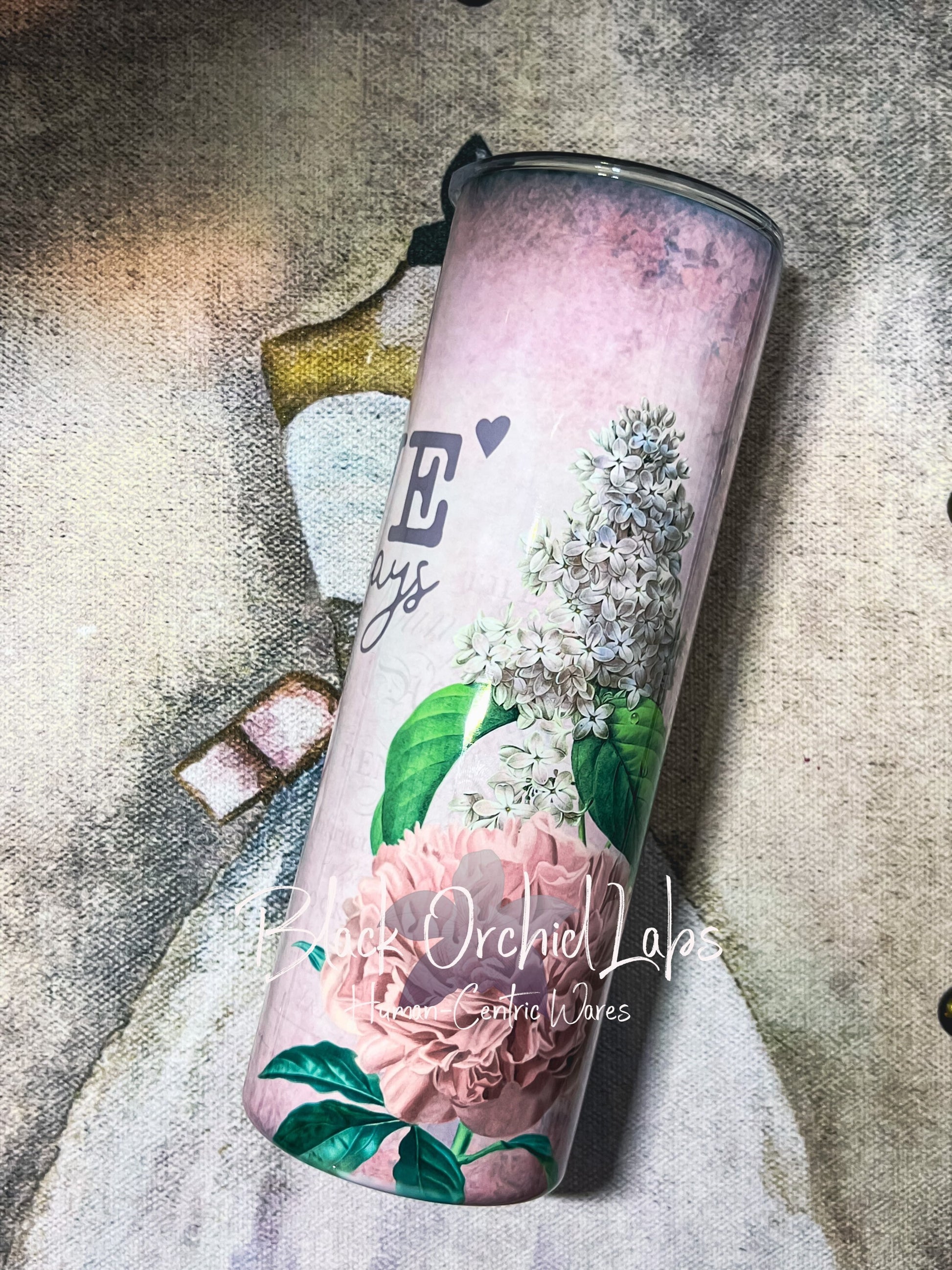 Vintage Boho Chic Tumbler, Boho drink tumbler, feminine, cottagecore, naturalist, travel mug, minimalist