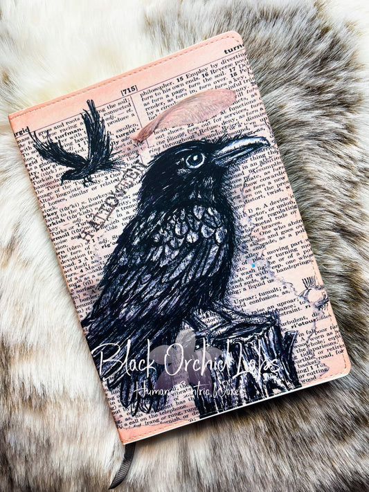 Edgar Allan Poe, Raven Vegan Leather Journal, 8”x6”, Dark Academia skull journal, goth notebook, witch, witchy gift, gift for her,