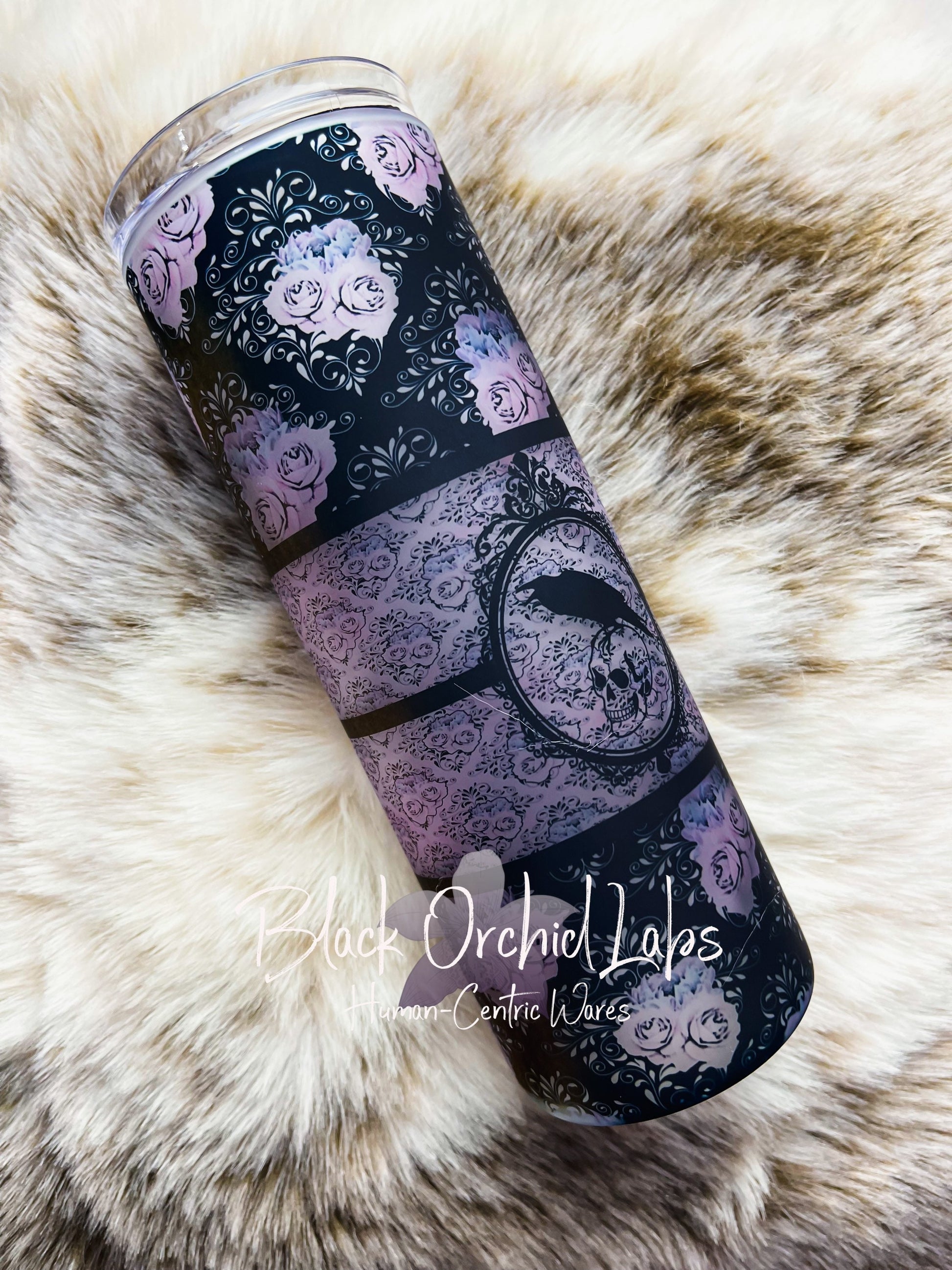 Raven cameo goth damask drink Tumbler, goth travel mug, Cottagecore, dark academia, goth gift, goth tumbler, punk gift, goth, raven