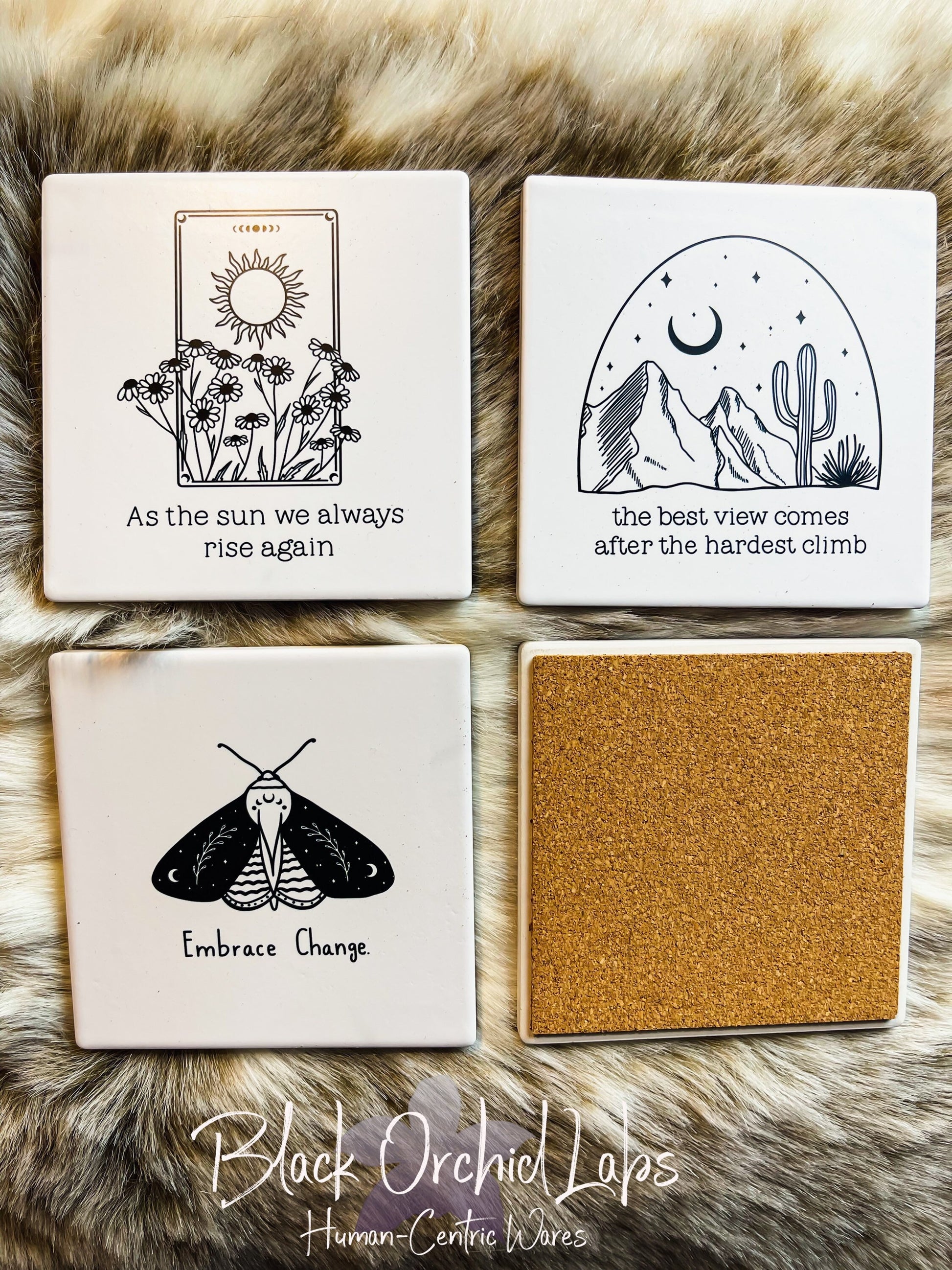 Minimalist Inspirational Set of 4 Sandstone Inspirational, Line Art, Nature Coasters, Furniture and Decor, gift for her, wedding gift