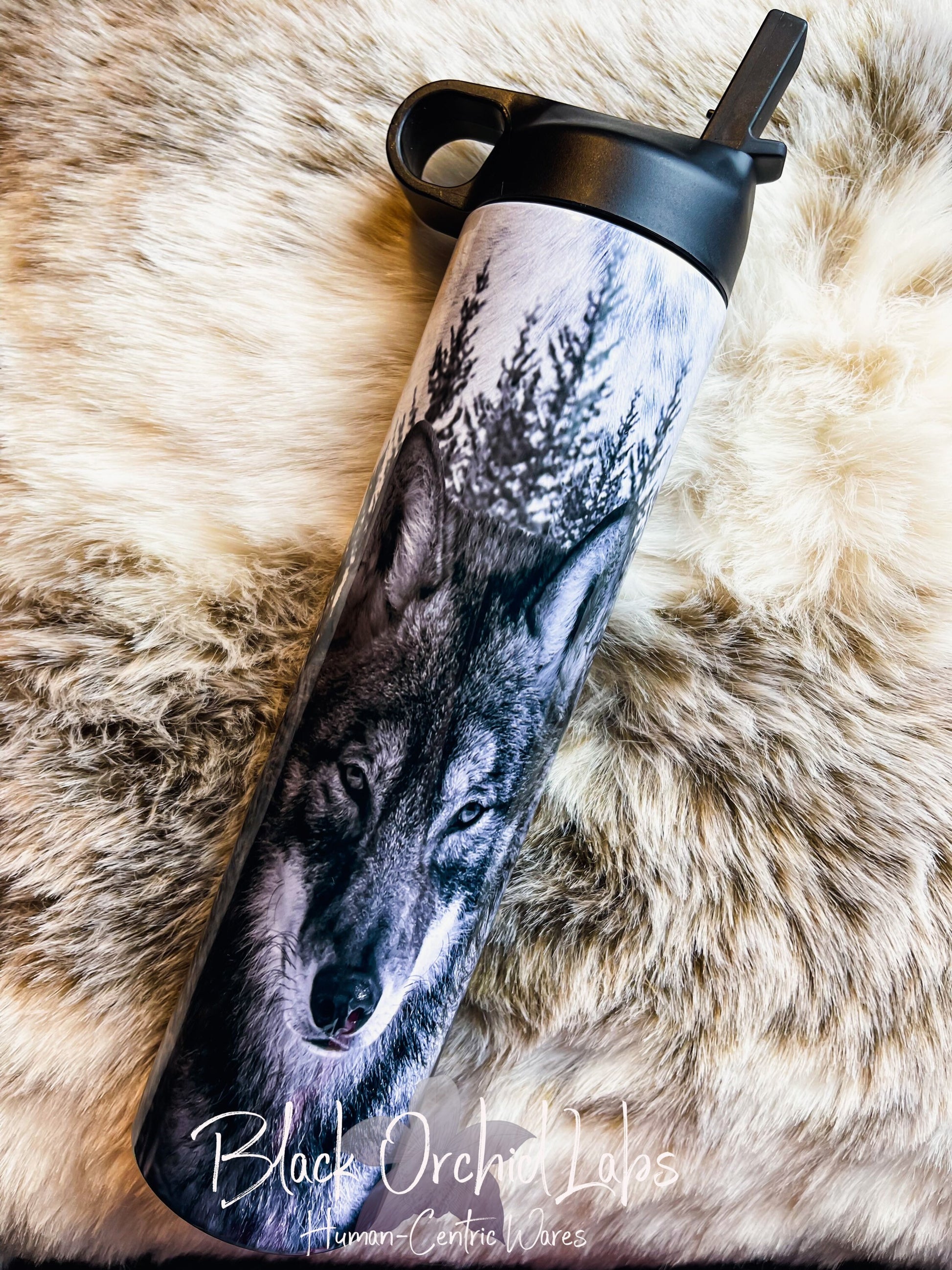 Wolf Tumbler, Wolves Travel Mug, Wolf Forest Tumbler, Realistic wolf, Gray wolf, Wolf Lover Gift, gift for man, minimalist, naturalist