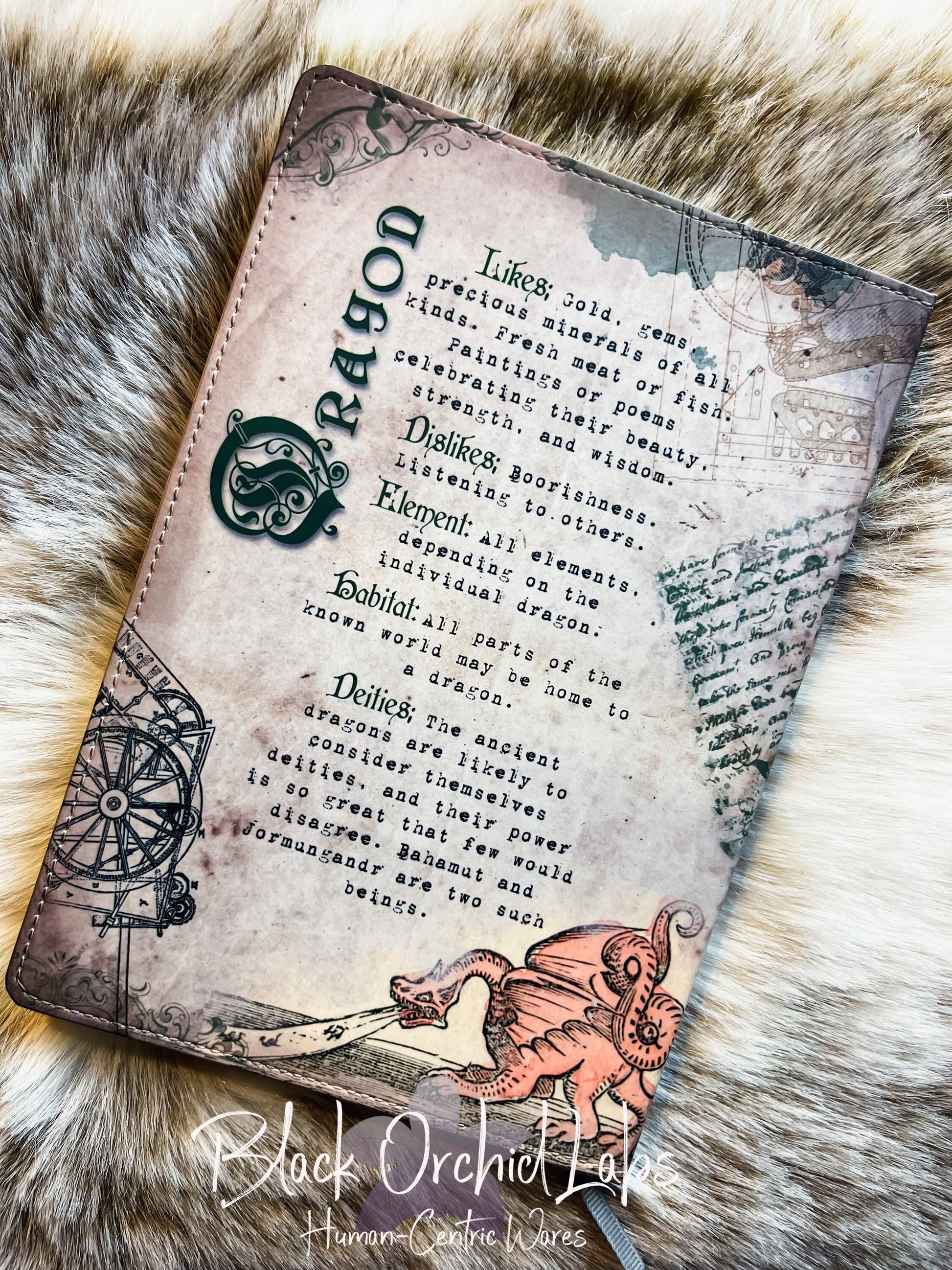 Dragon Magic Spell Book Vegan Leather Journal, 8”x6”, Dark Academia journal, goth, witchy, gift for her,