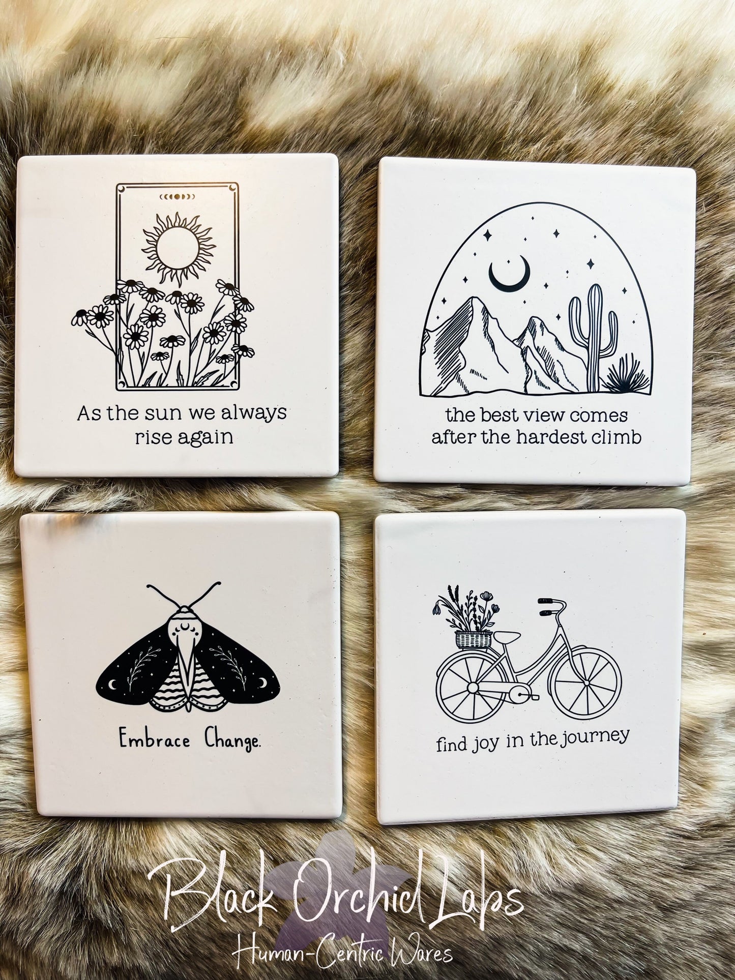 Minimalist Inspirational Set of 4 Sandstone Inspirational, Line Art, Nature Coasters, Furniture and Decor, gift for her, wedding gift