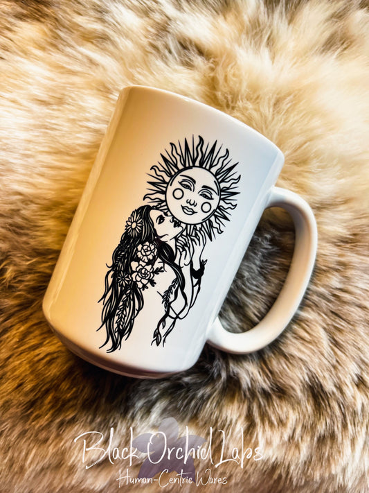 Sun Goddess Ceramic Coffee Mug, Goth goddess Message, Coffee Cup, Ceramic 15oz large coffee mug steampunk