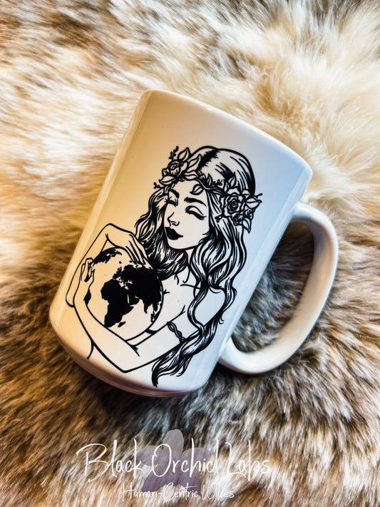 Moon Goddess Ceramic Coffee Mug, Goth goddess Message, Coffee Cup, Ceramic 15oz large coffee mug steampunk, Mother Earth