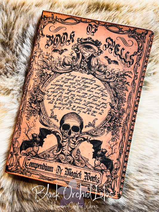 Magic Spell Book Vegan Leather Journal, 8”x6”, Dark Academia skull journal, witch, wizard gift, goth, witchy, gift for her,