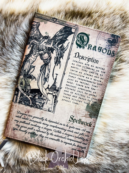 Dragon Magic Spell Book Vegan Leather Journal, 8”x6”, Dark Academia journal, goth, witchy, gift for her,