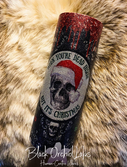 Dead inside Christmas Goth glitter Tumbler, Goth Travel Mug, Goth Christmas, holiday goth, minimalist